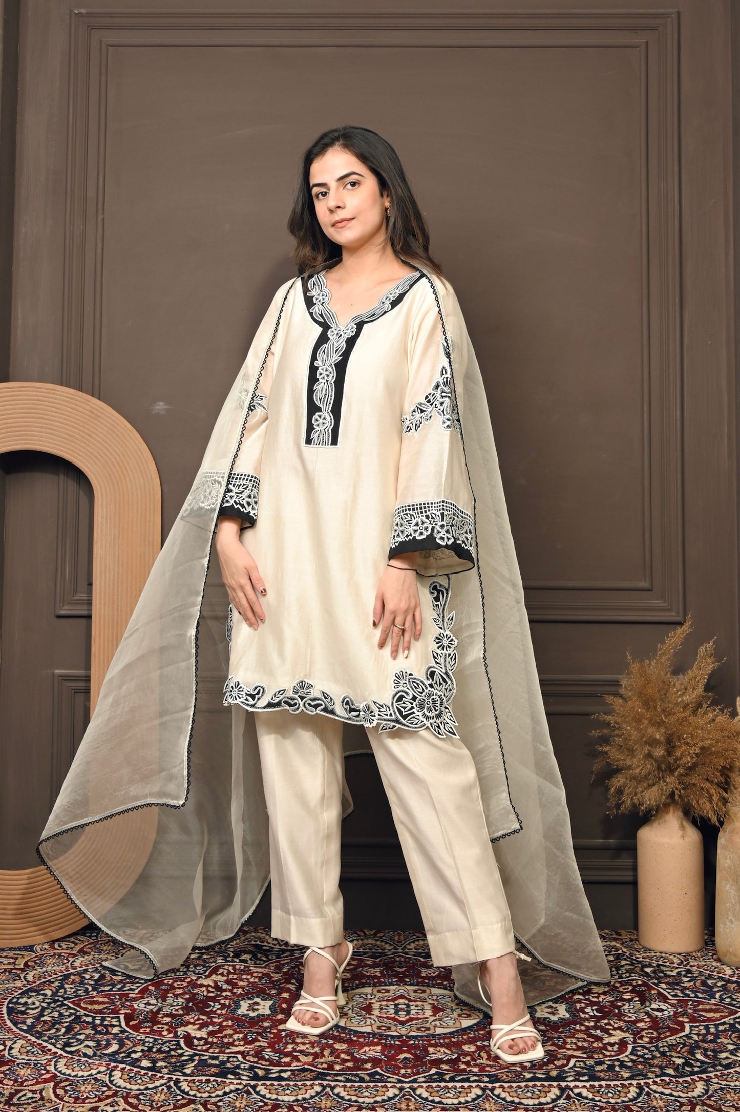 Ivory Grace- Chanderi Embroidered Suit Set
