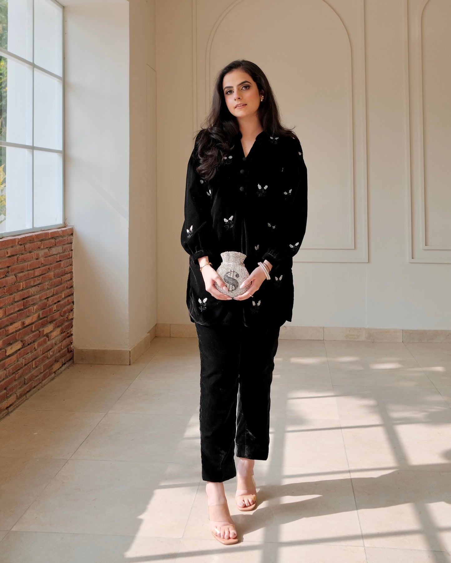 Black Velvet Co-ord with Hand Embroidery