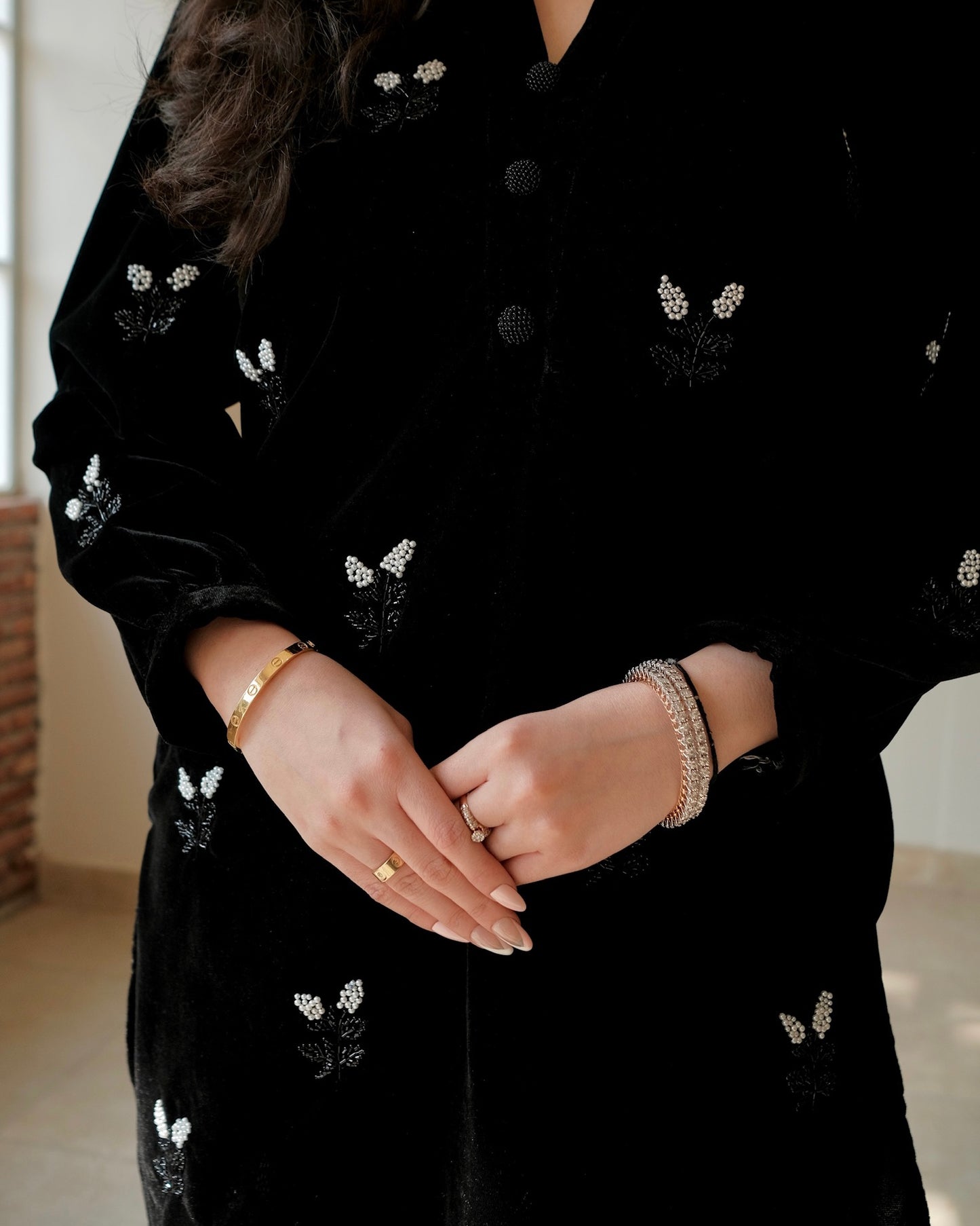 Black Velvet Co-ord with Hand Embroidery