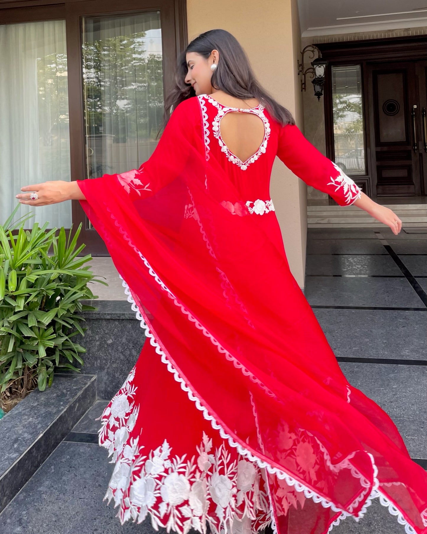Scarlet Red Embroidered Anarkali Set