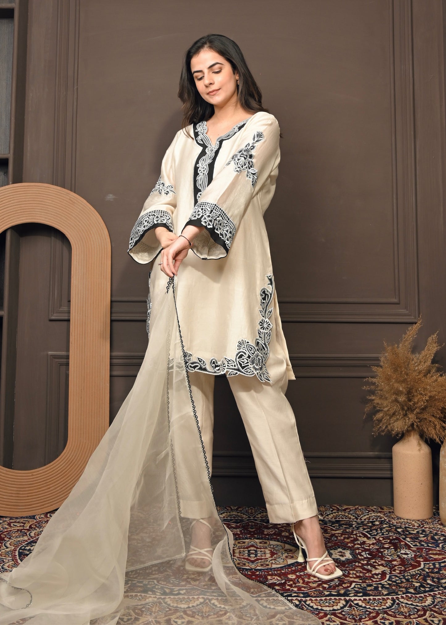 Ivory Grace- Chanderi Embroidered Suit Set