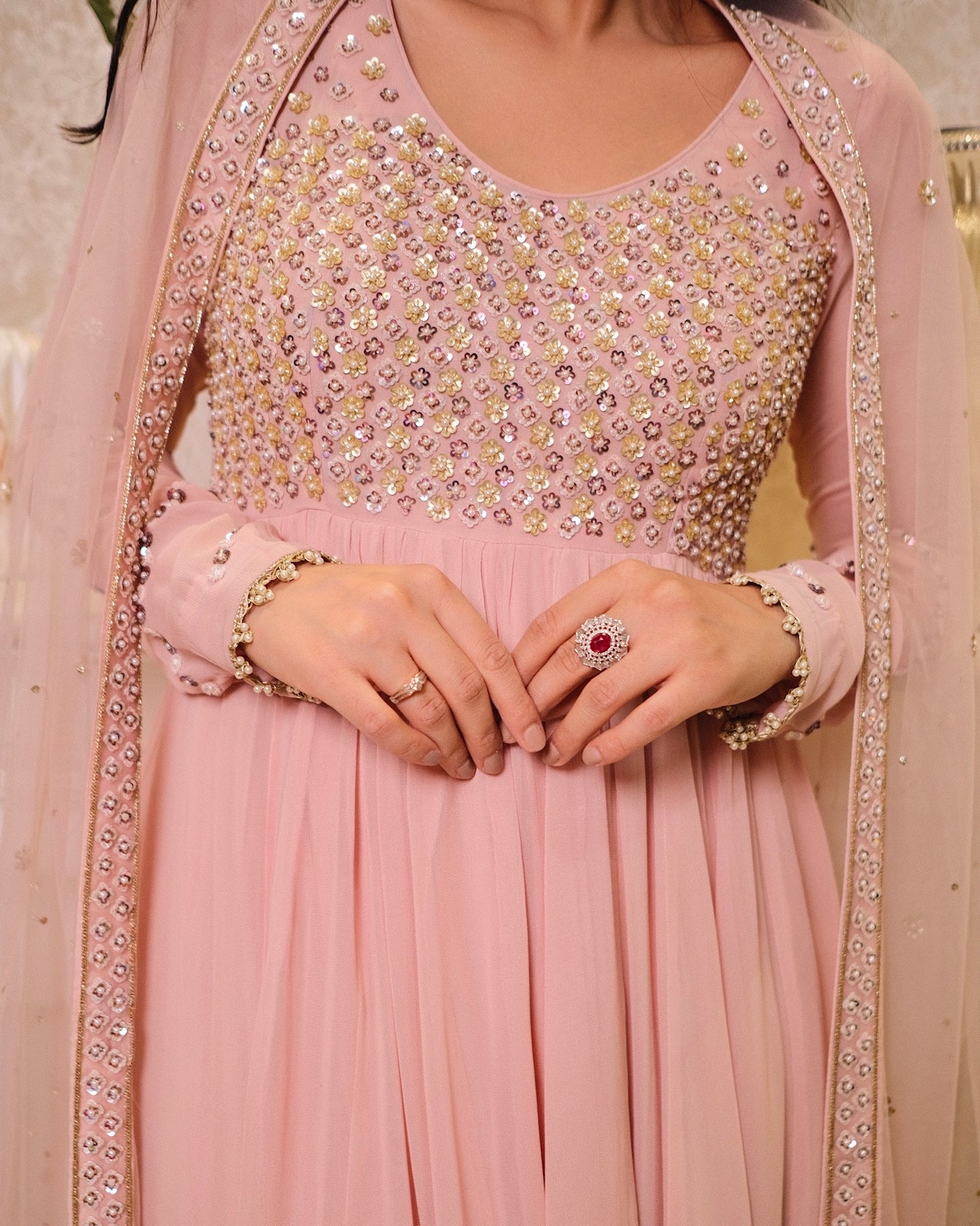 Perle Rose Peach Floral Anarkali