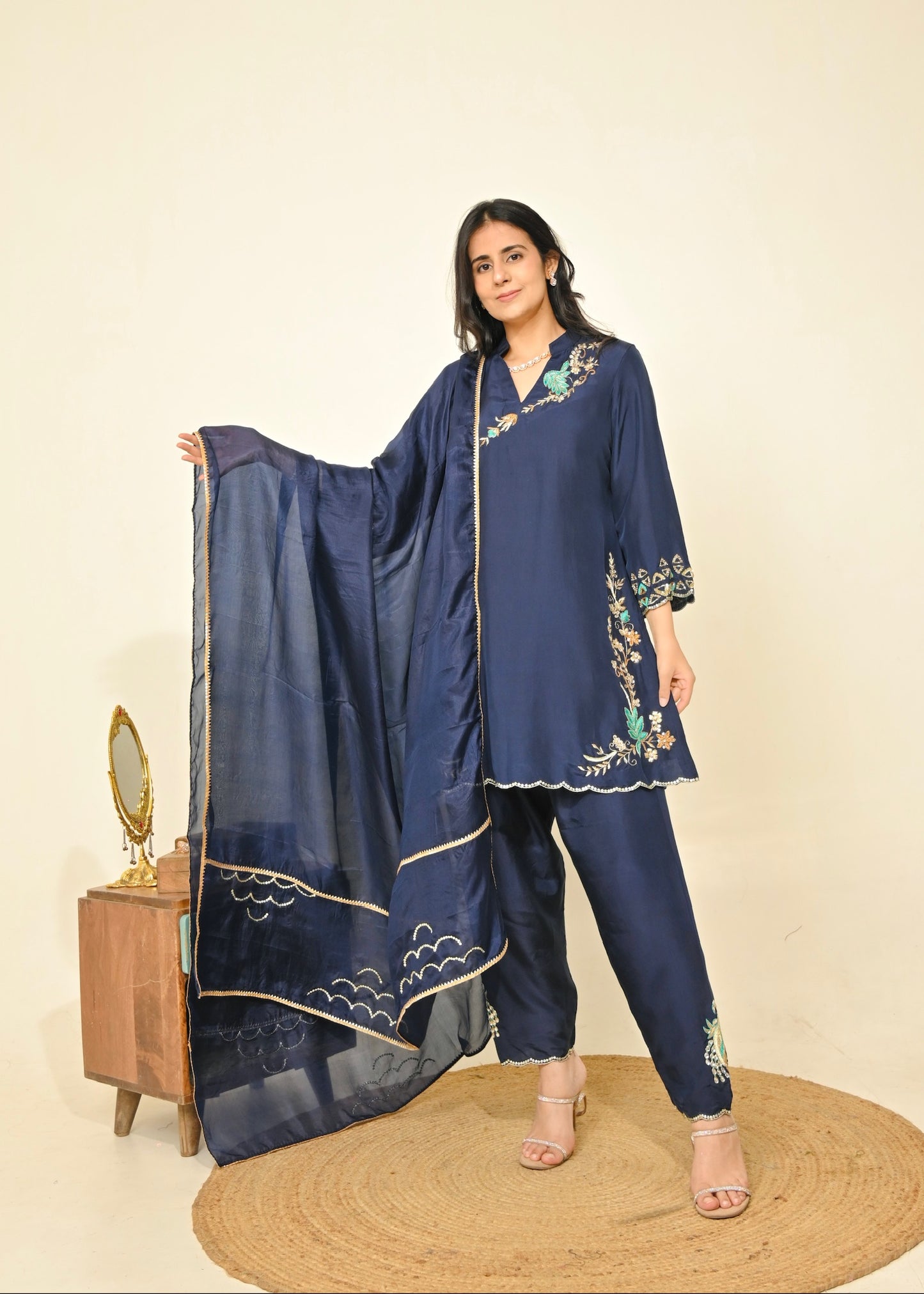 Navy Blue Pure Silk Ensemble