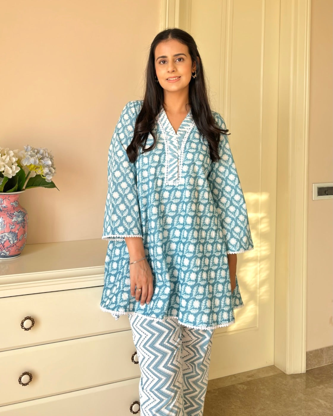 Breezy Blue Elegance Pure Cotton Co-ord