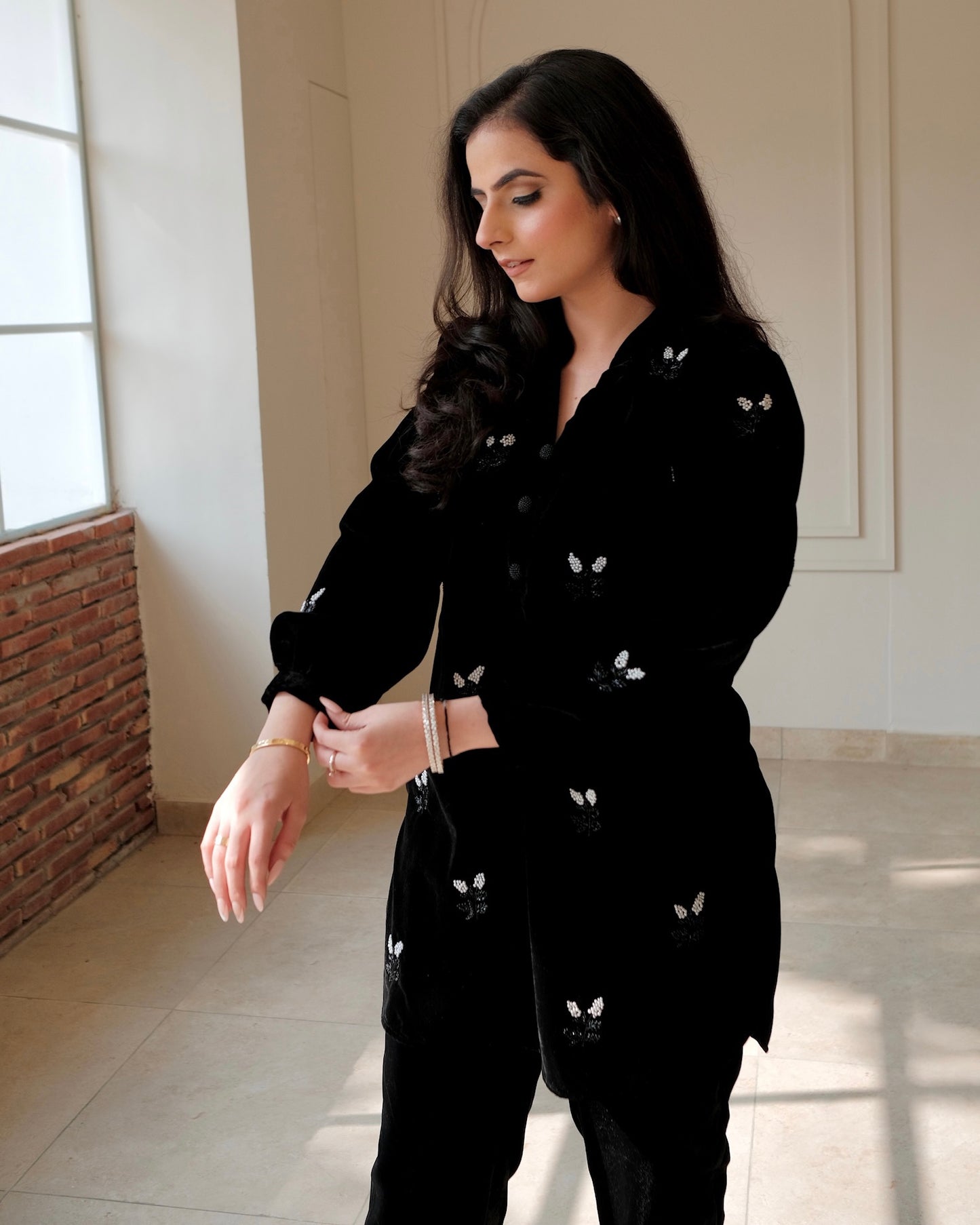Black Velvet Co-ord with Hand Embroidery