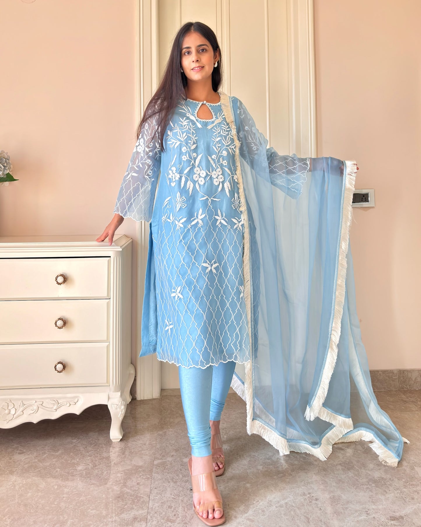 Blue Elegance Pure Organza Suit