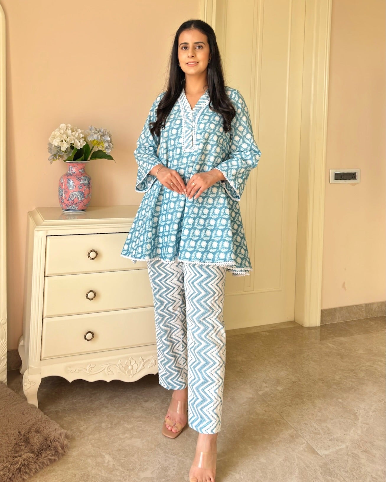 Breezy Blue Elegance Pure Cotton Co-ord