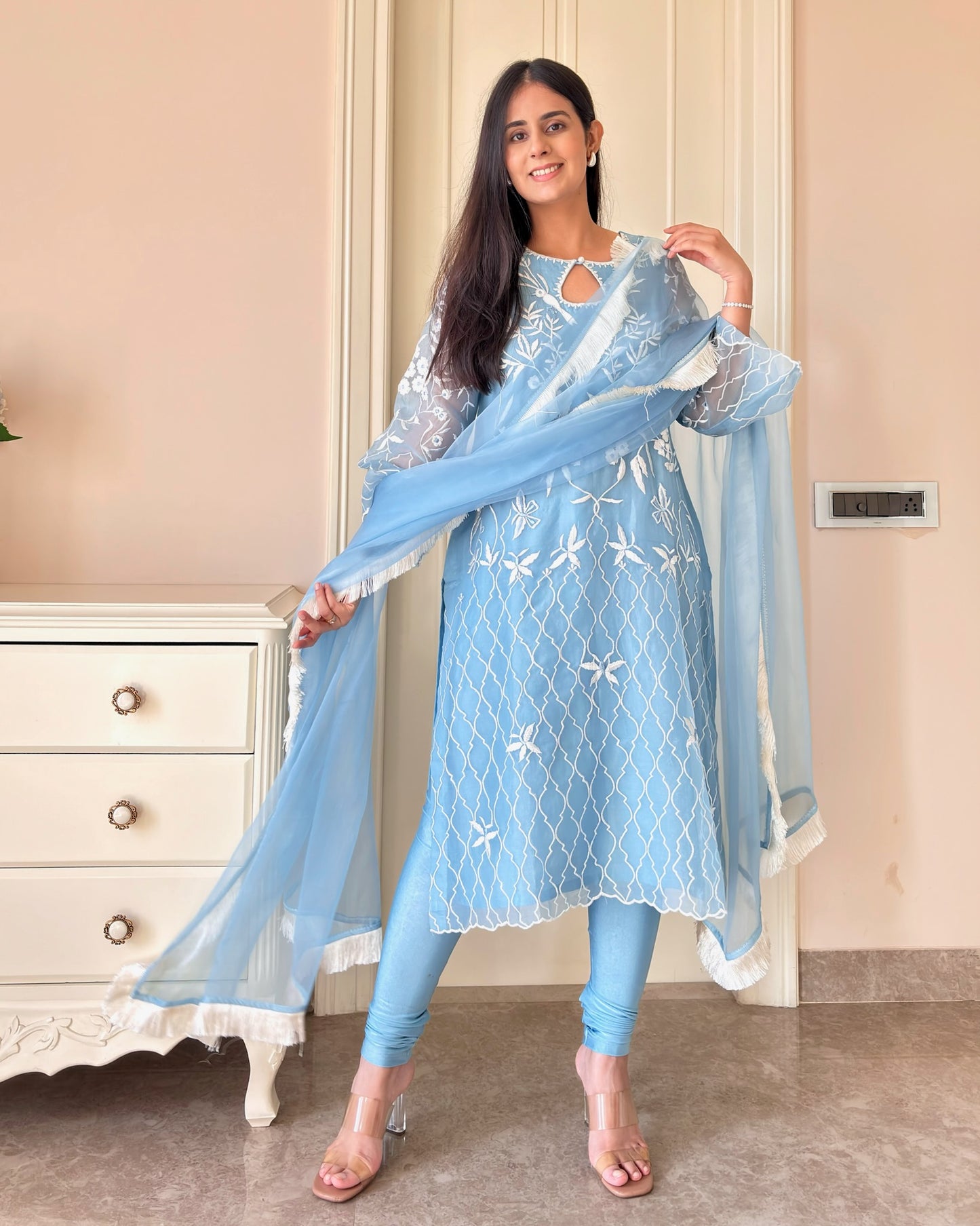 Blue Elegance Pure Organza Suit