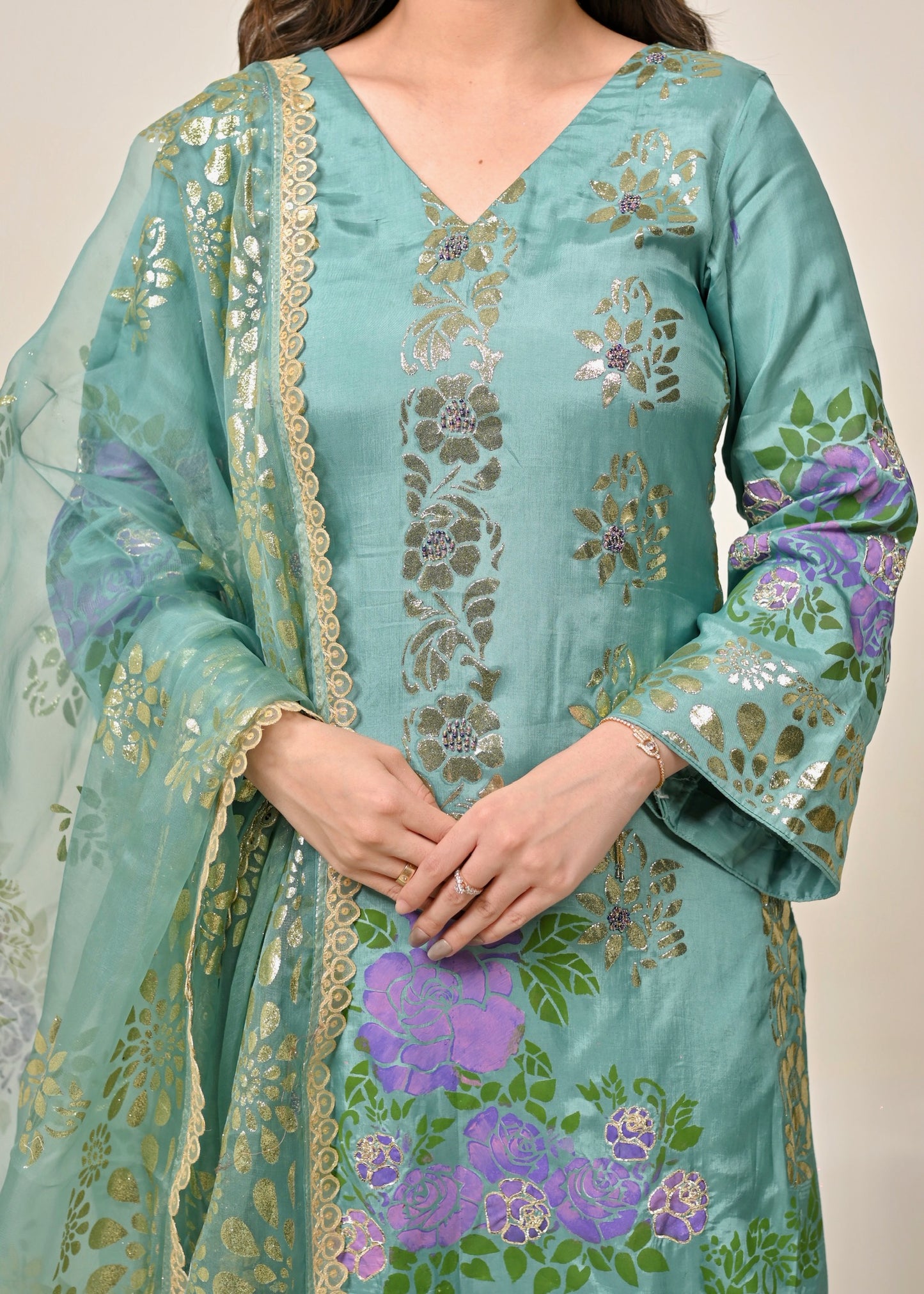 Blue Bloom Pure Organza Suit