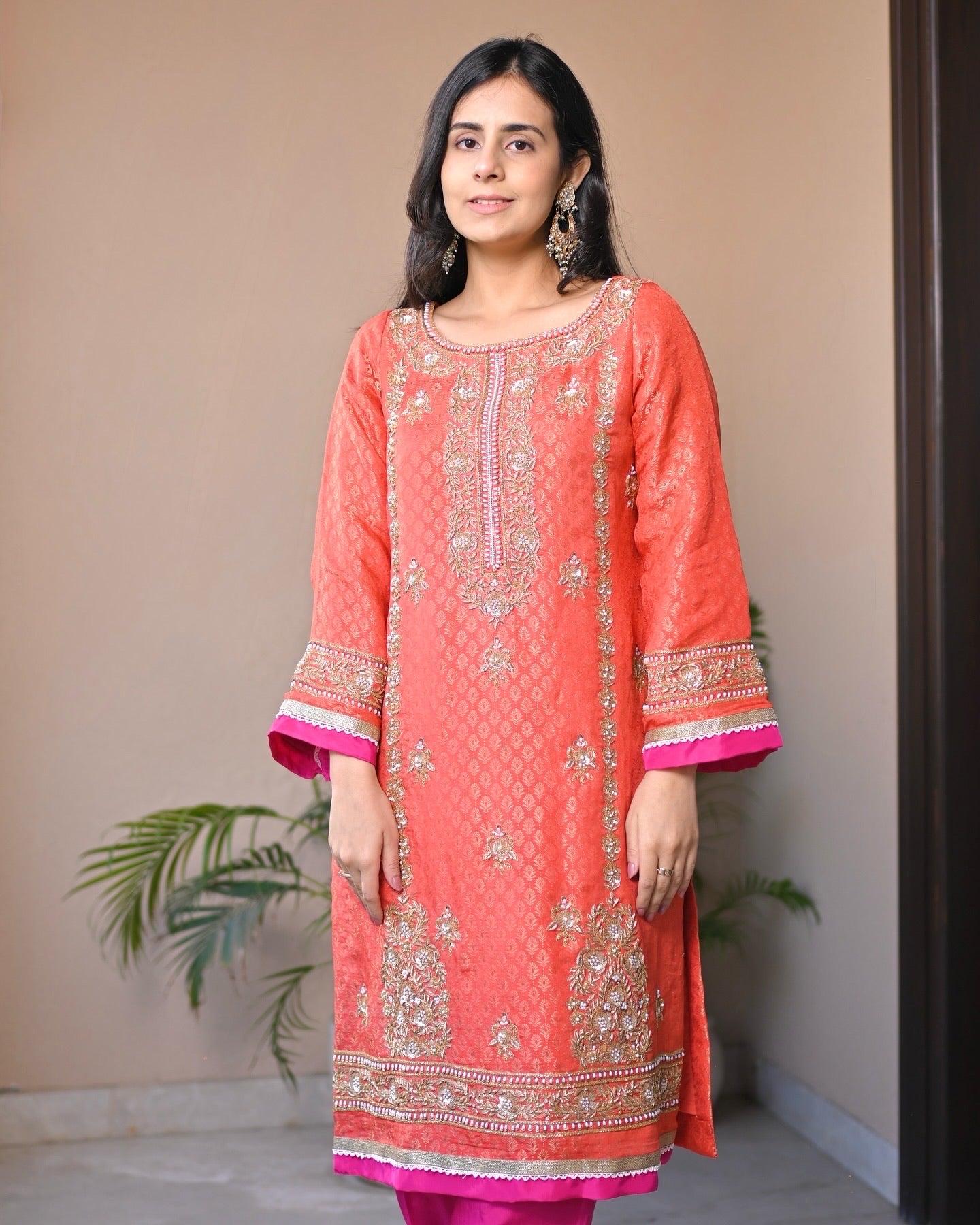 Gulnar Coral Radiance Banarasi Suit