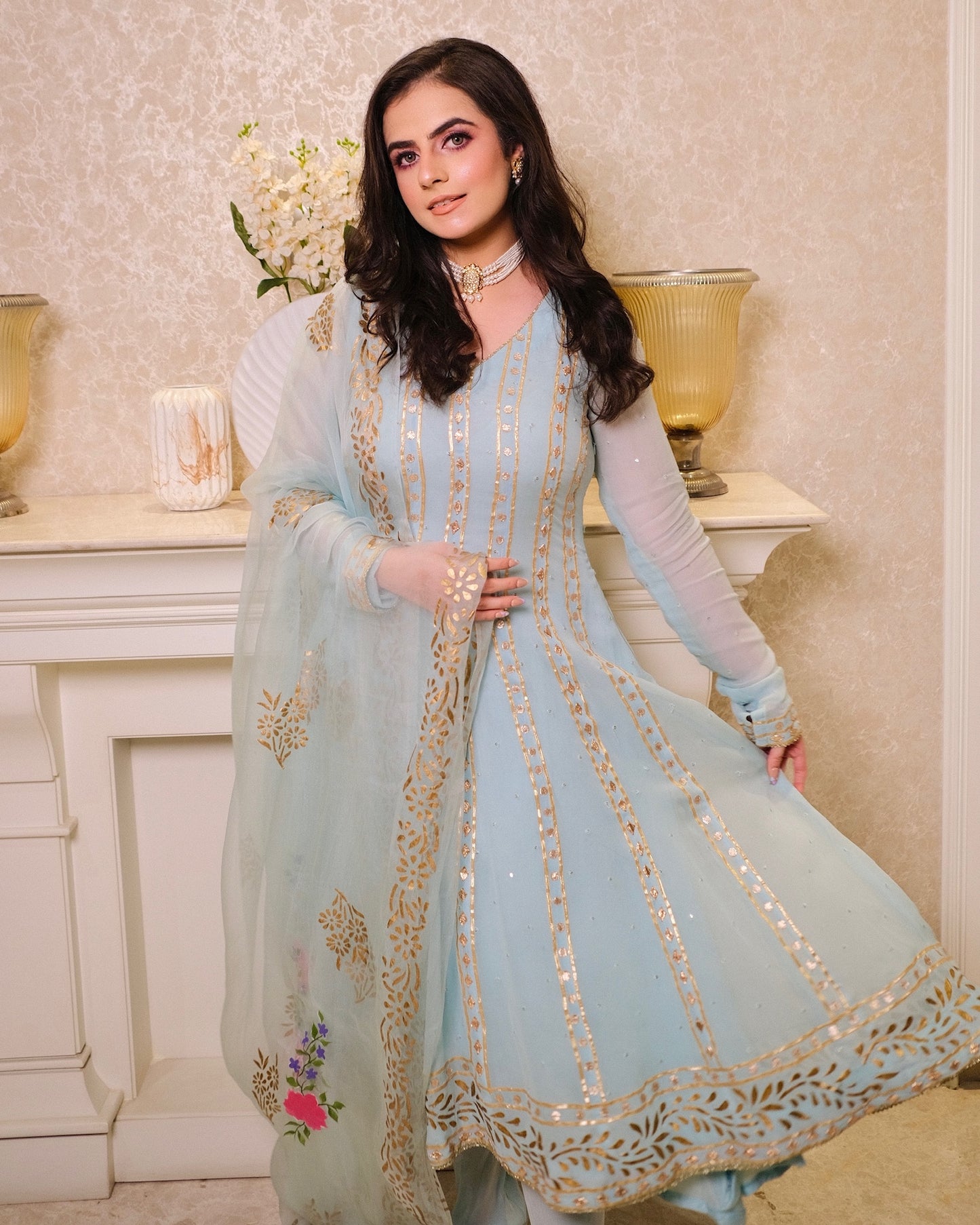 Elegant Georgette Anarkali Suit with Block printed & Hand-Painted Dupatta