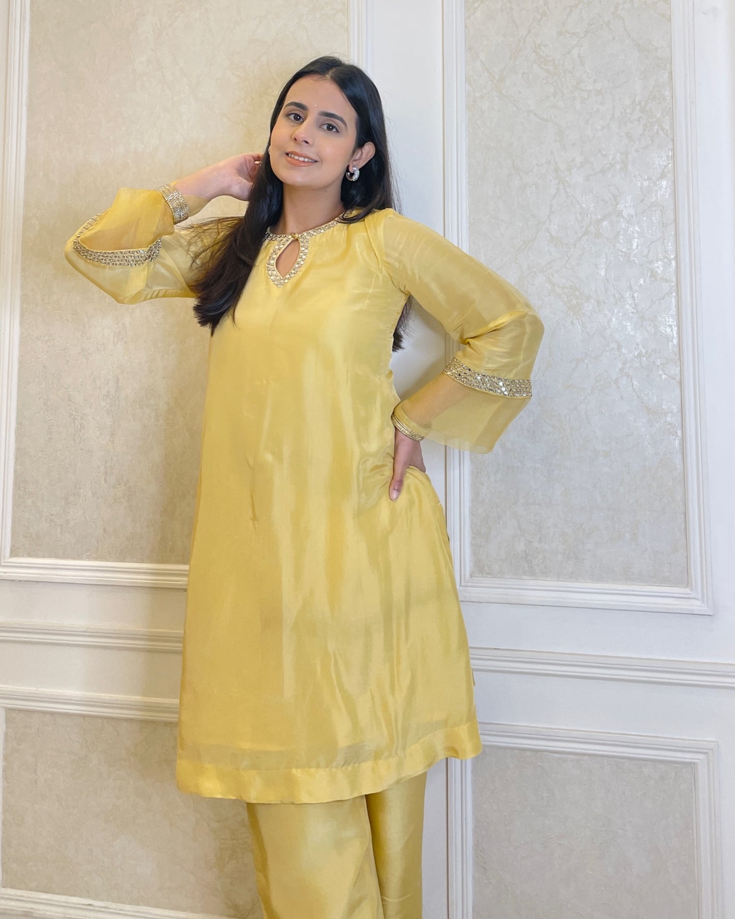 Yellow Royal Radiance Dupian Silk Ensemble