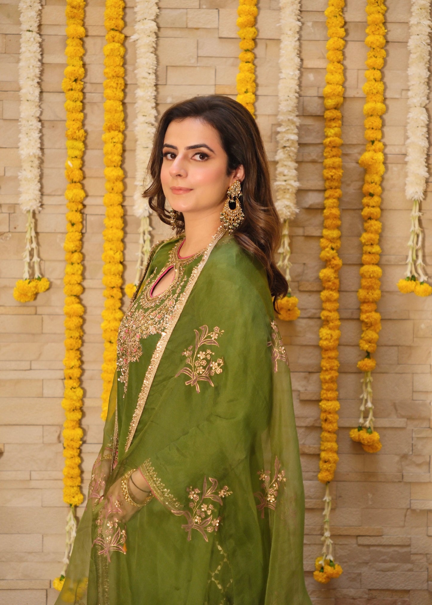 Olive Green Silk Suit Set