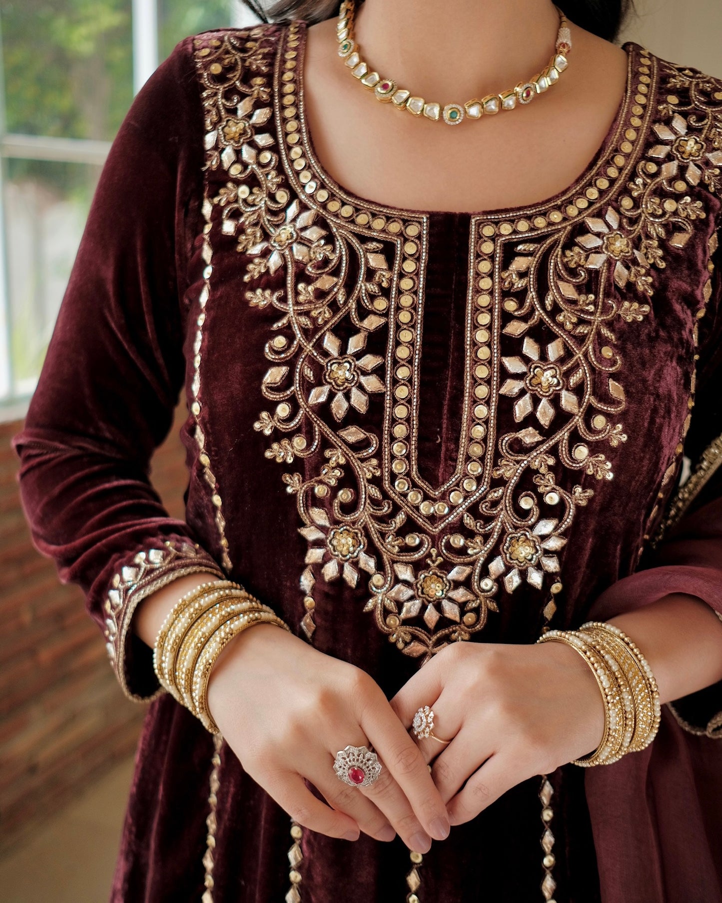 ROYAL MEHROON VELVET ANARKALI