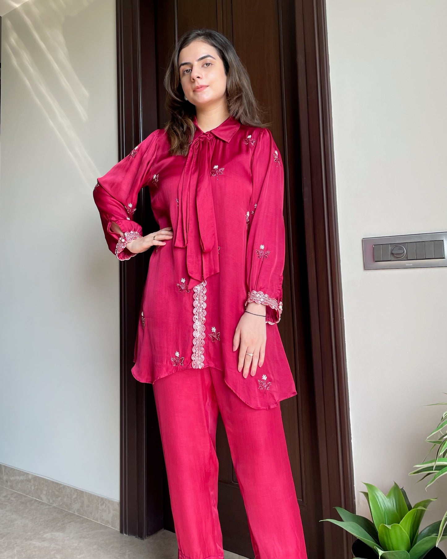 Maroon Cotton Modal Co-ord Set