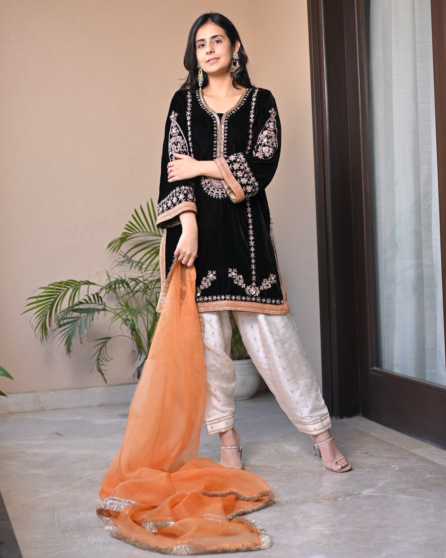 Noor- Black & Rust Velvet Suit