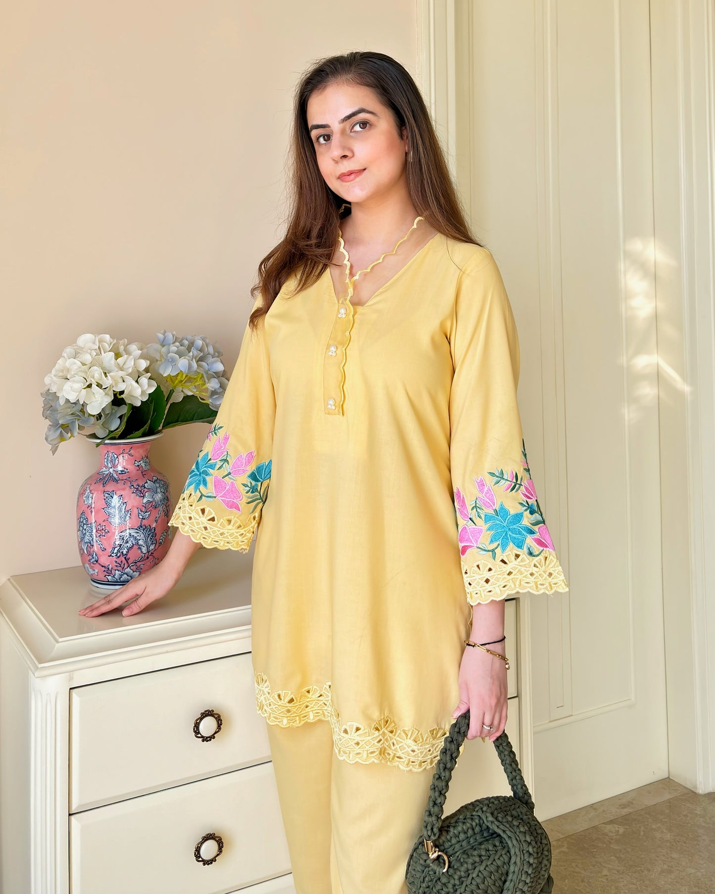 Sunlit Bloom Embroidered Cotton Co-ord Set