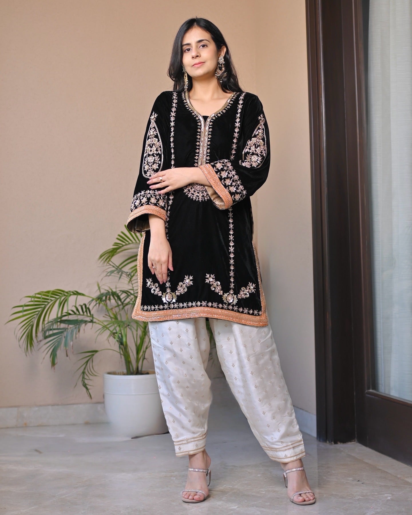 Noor- Black & Rust Velvet Suit