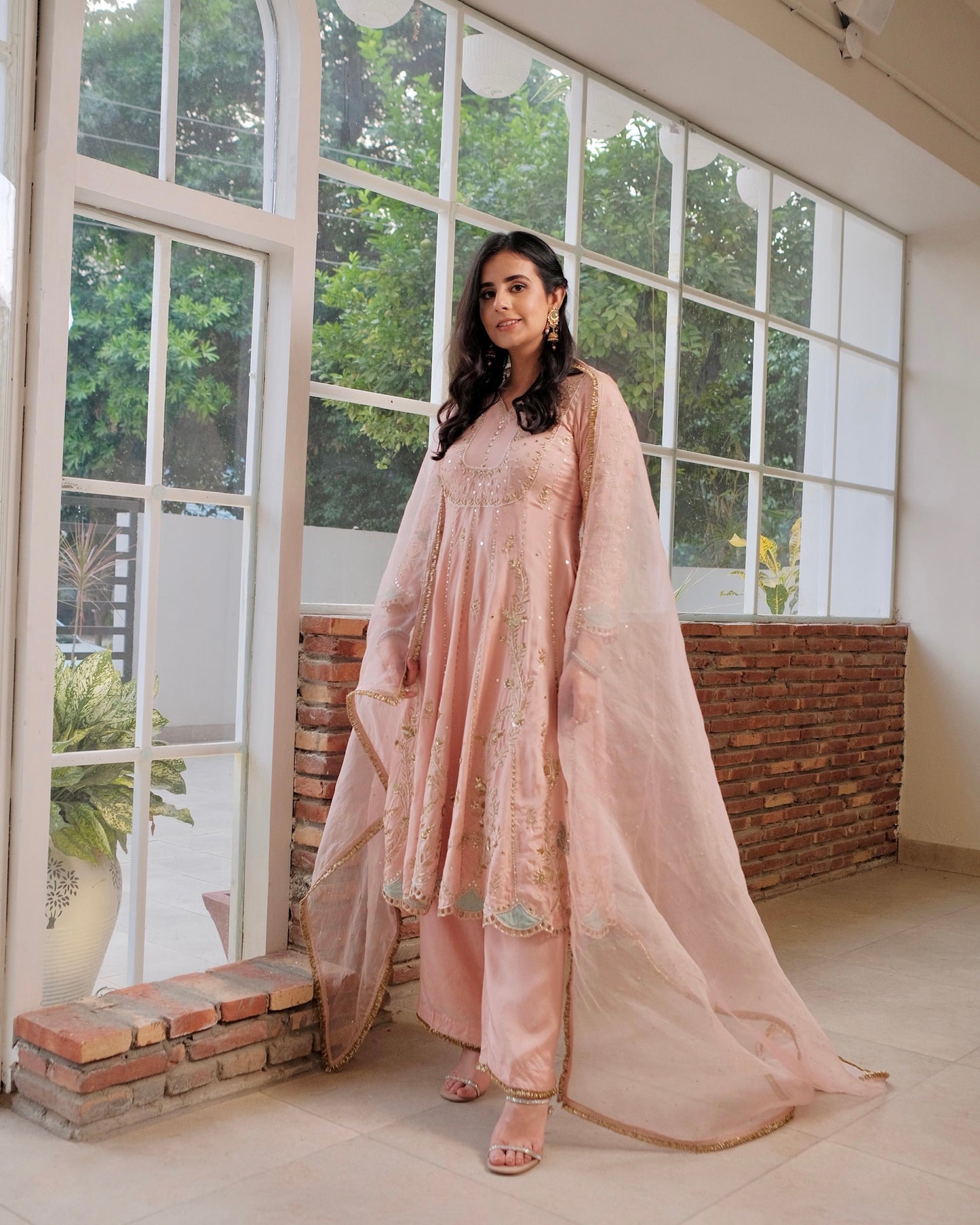 Blush Pink Hand-Embroidered Anarkali Set