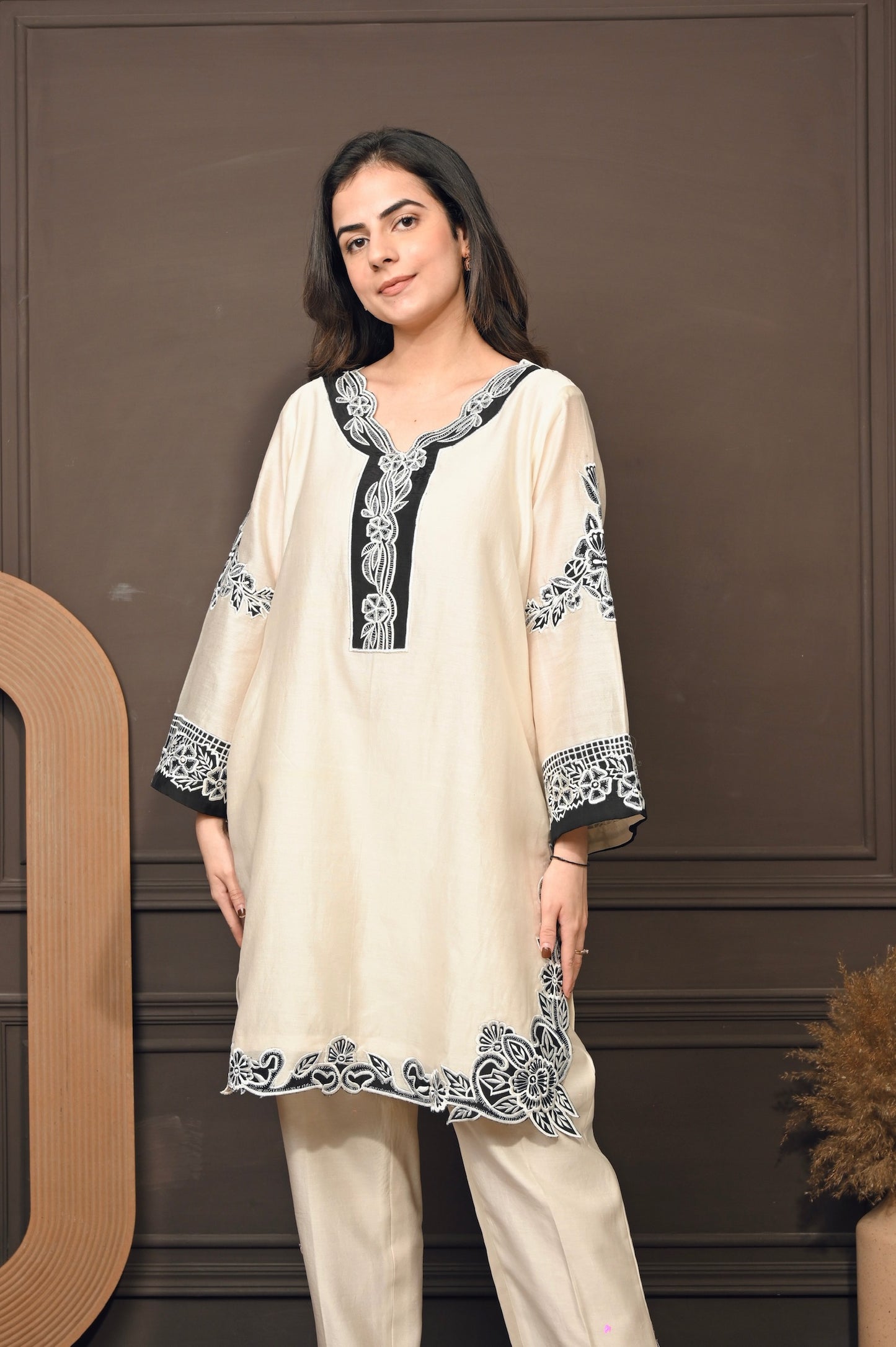 Ivory Grace- Chanderi Embroidered Suit Set
