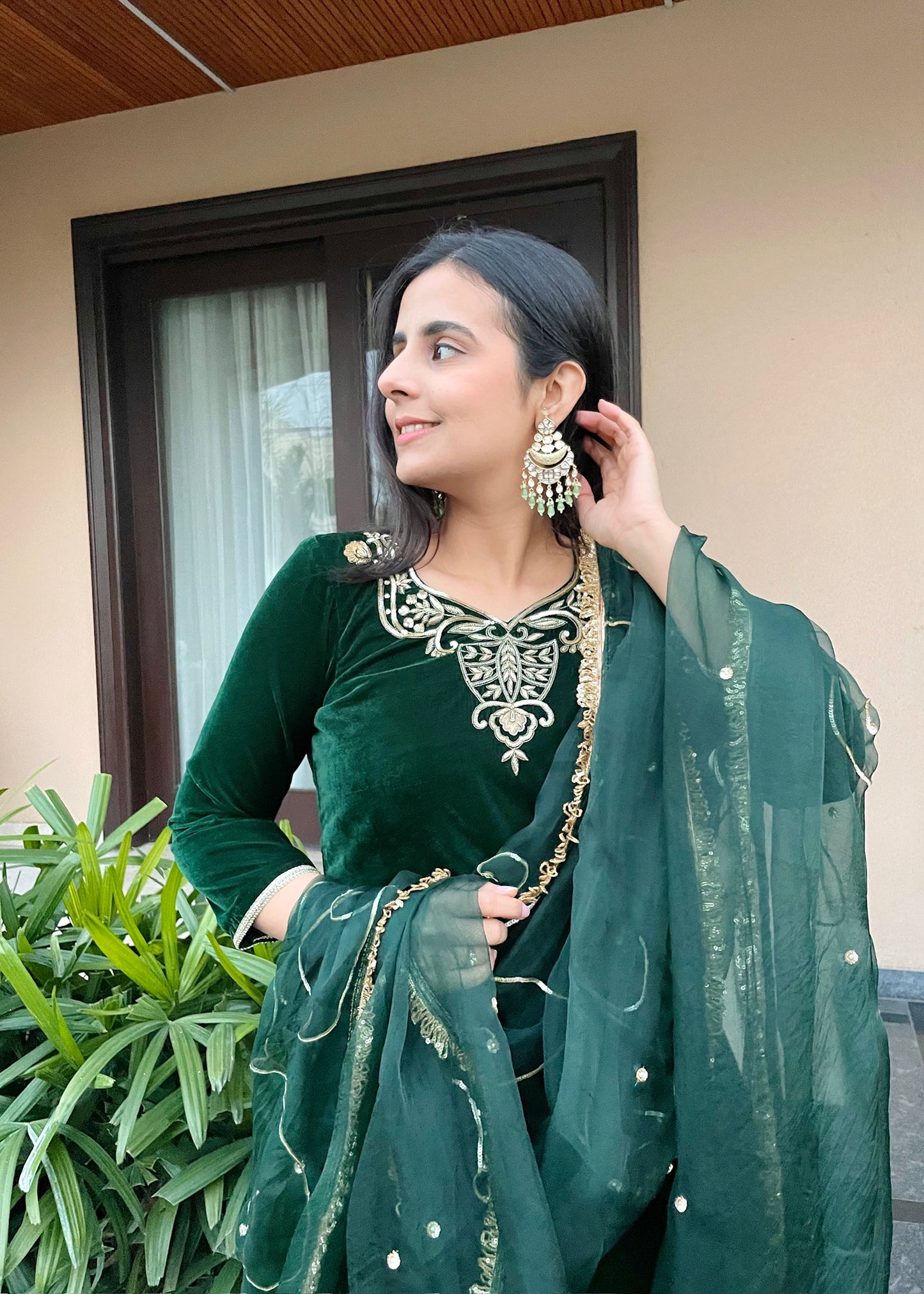 Zarina- Emerald Green Velvet Suit