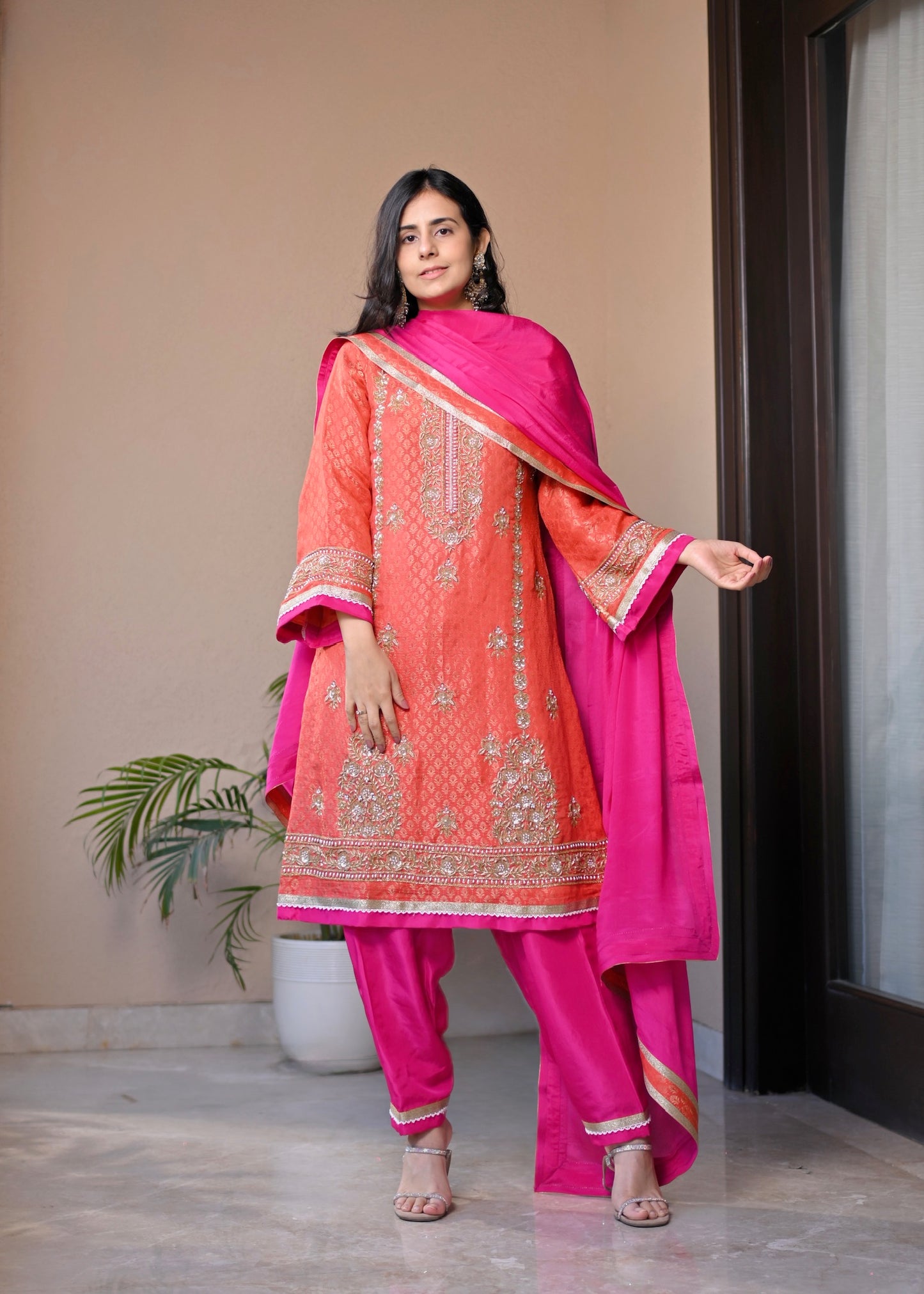 Gulnar Coral Radiance Banarasi Suit