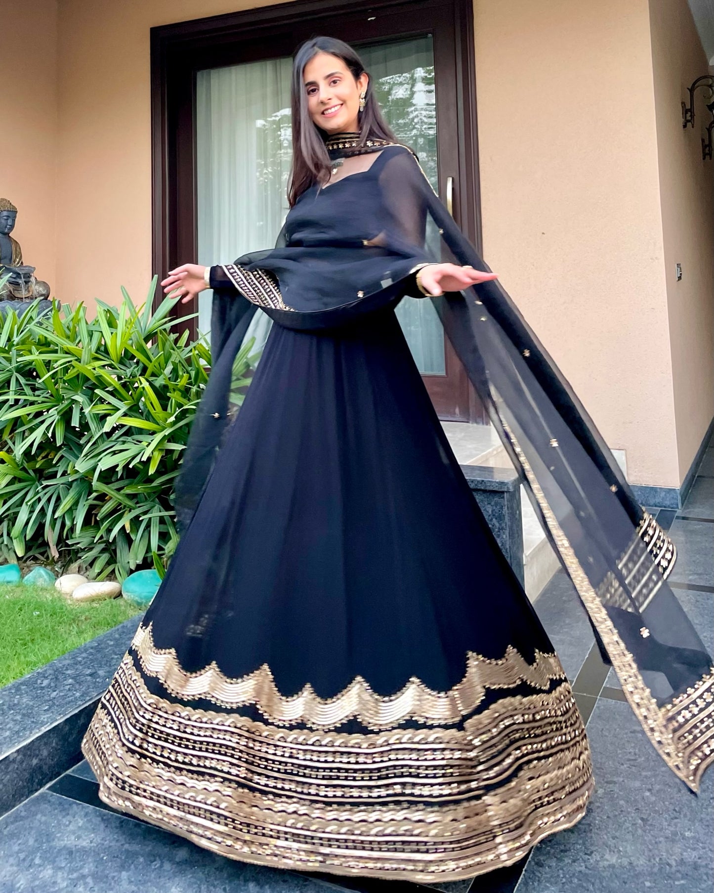 TARA- Black Georgette Lehenga with Hand Embroidery