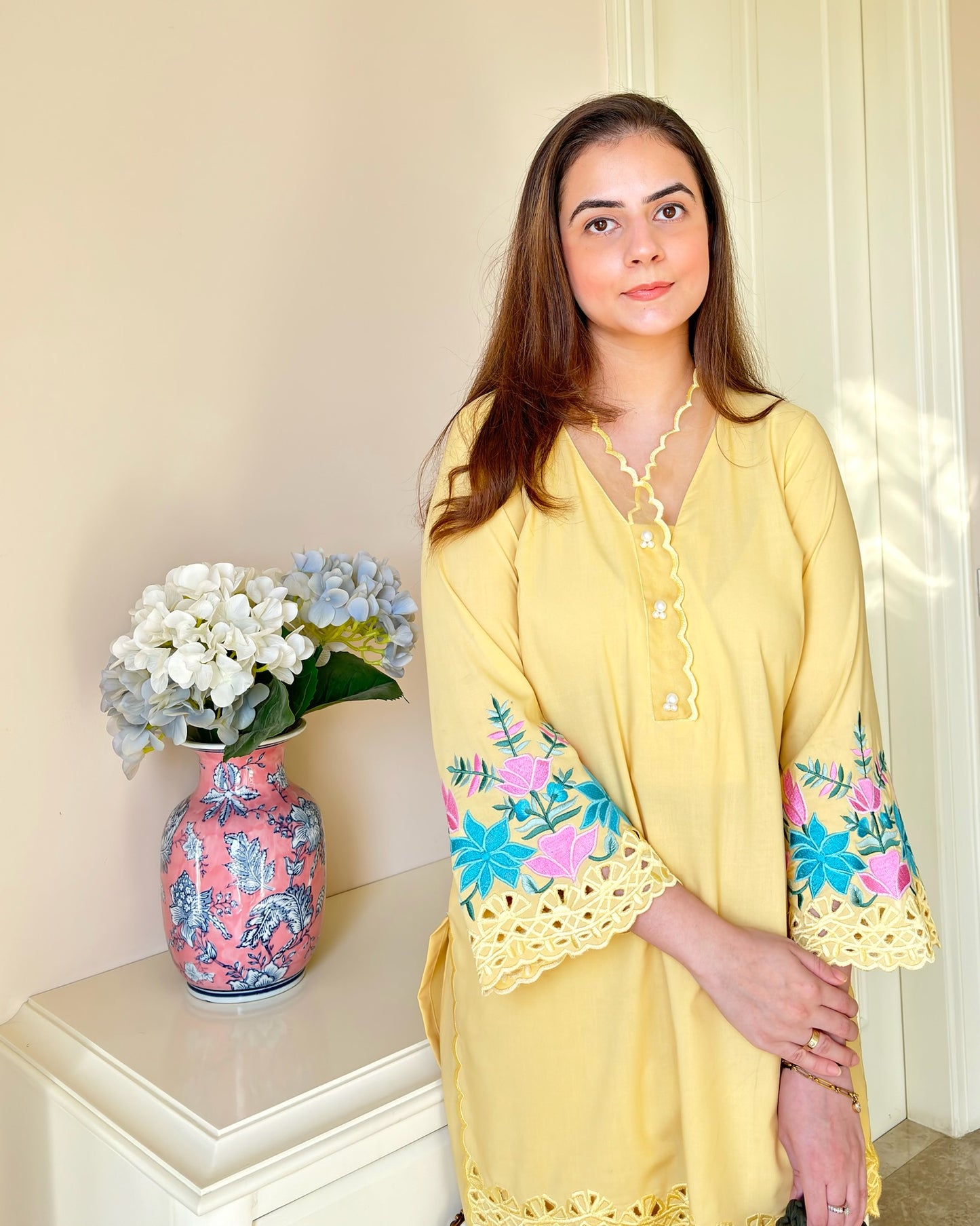 Sunlit Bloom Embroidered Cotton Co-ord Set