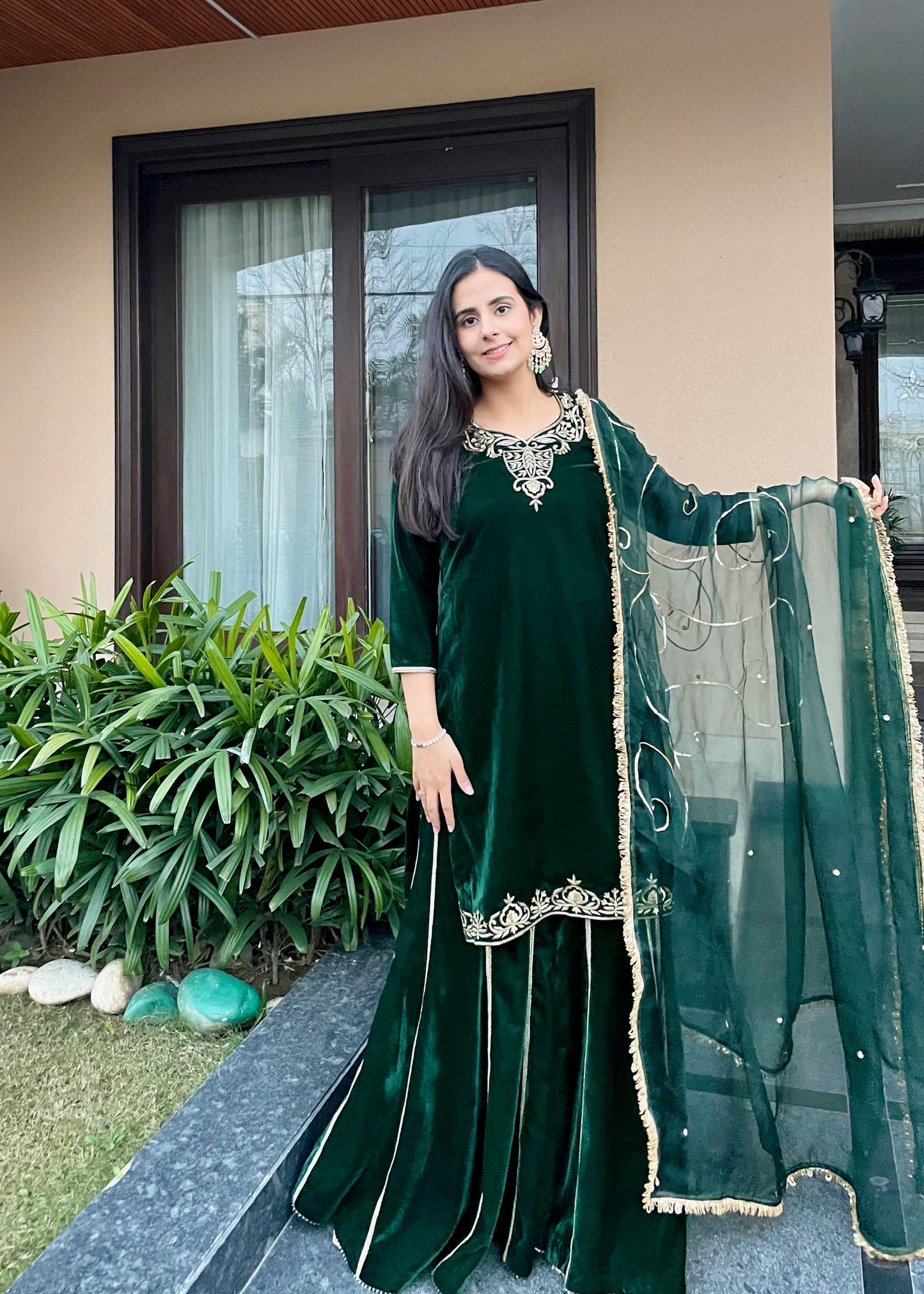 Zarina- Emerald Green Velvet Suit
