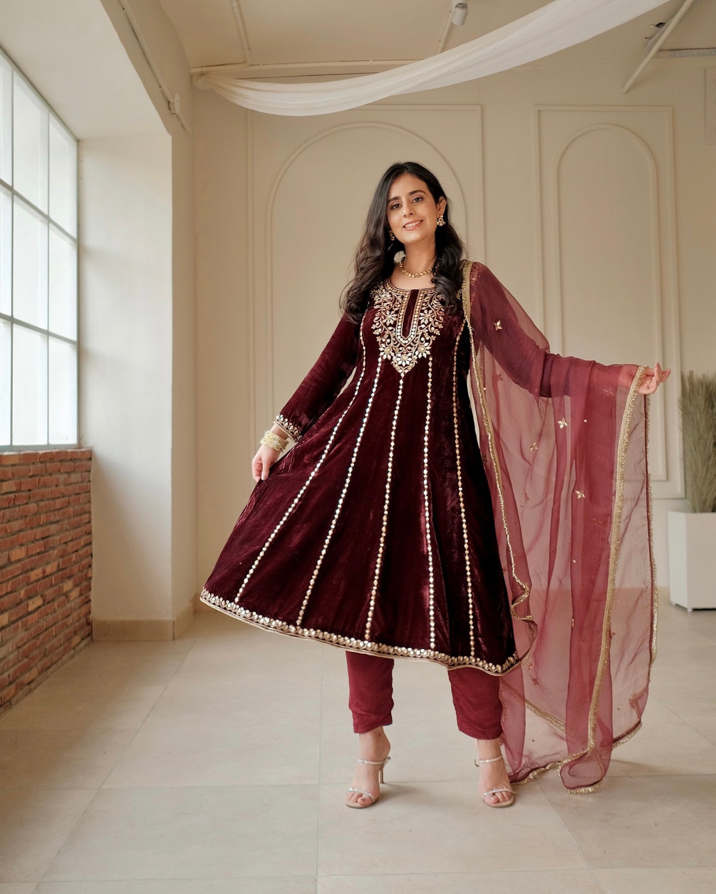 ROYAL MEHROON VELVET ANARKALI