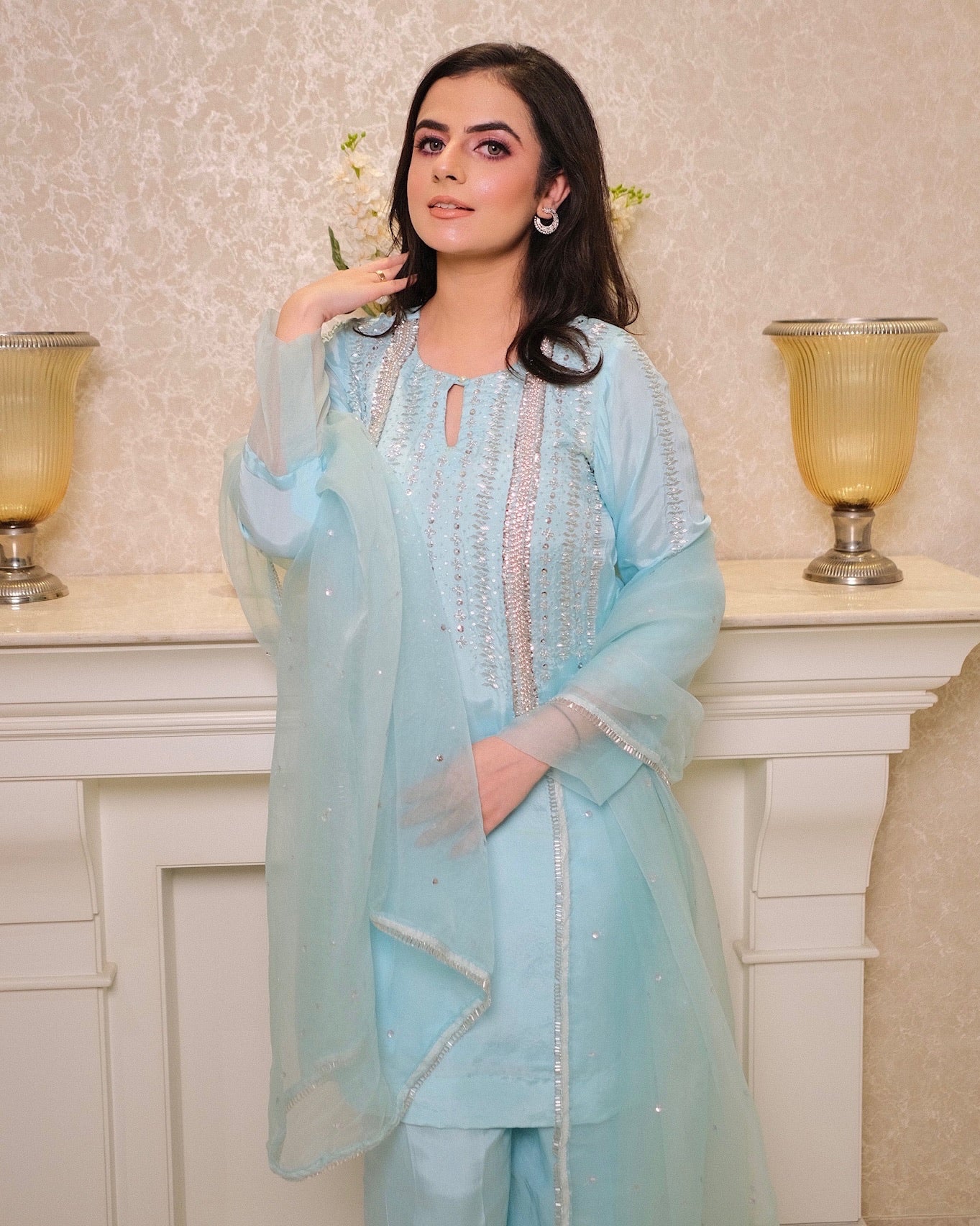 Sky Blue Silk Suit