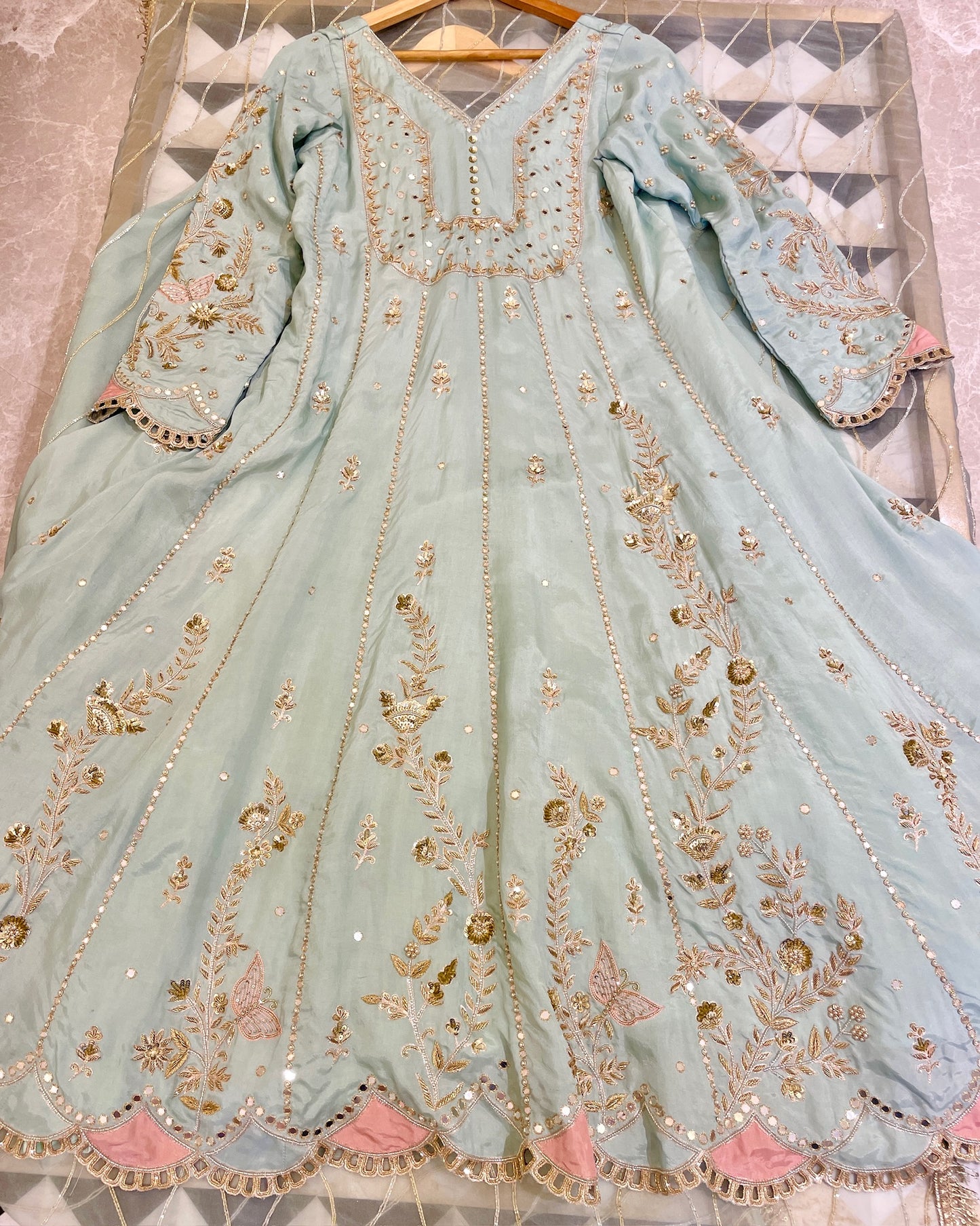 Blush Pink Hand-Embroidered Anarkali Set