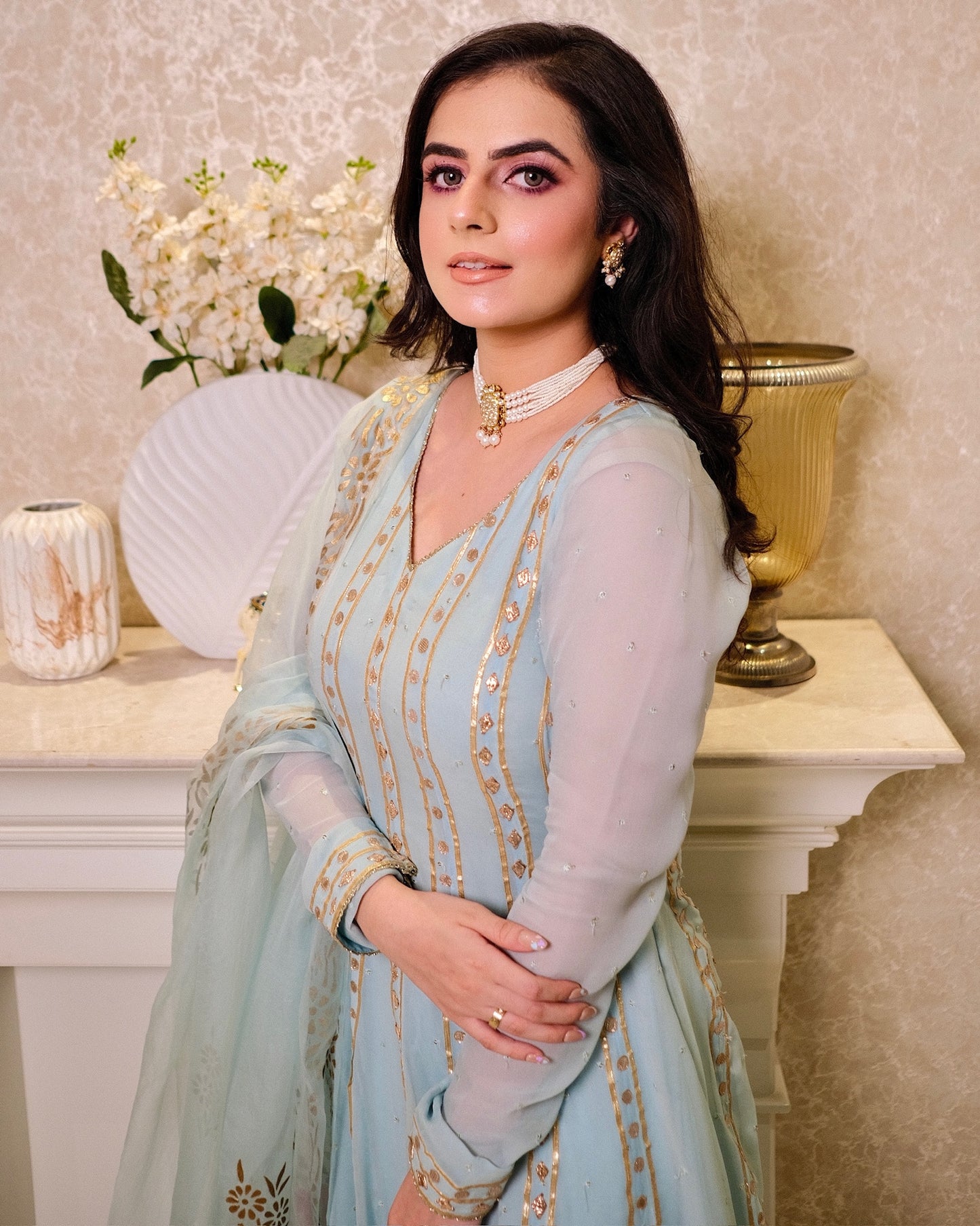Elegant Georgette Anarkali Suit with Block printed & Hand-Painted Dupatta