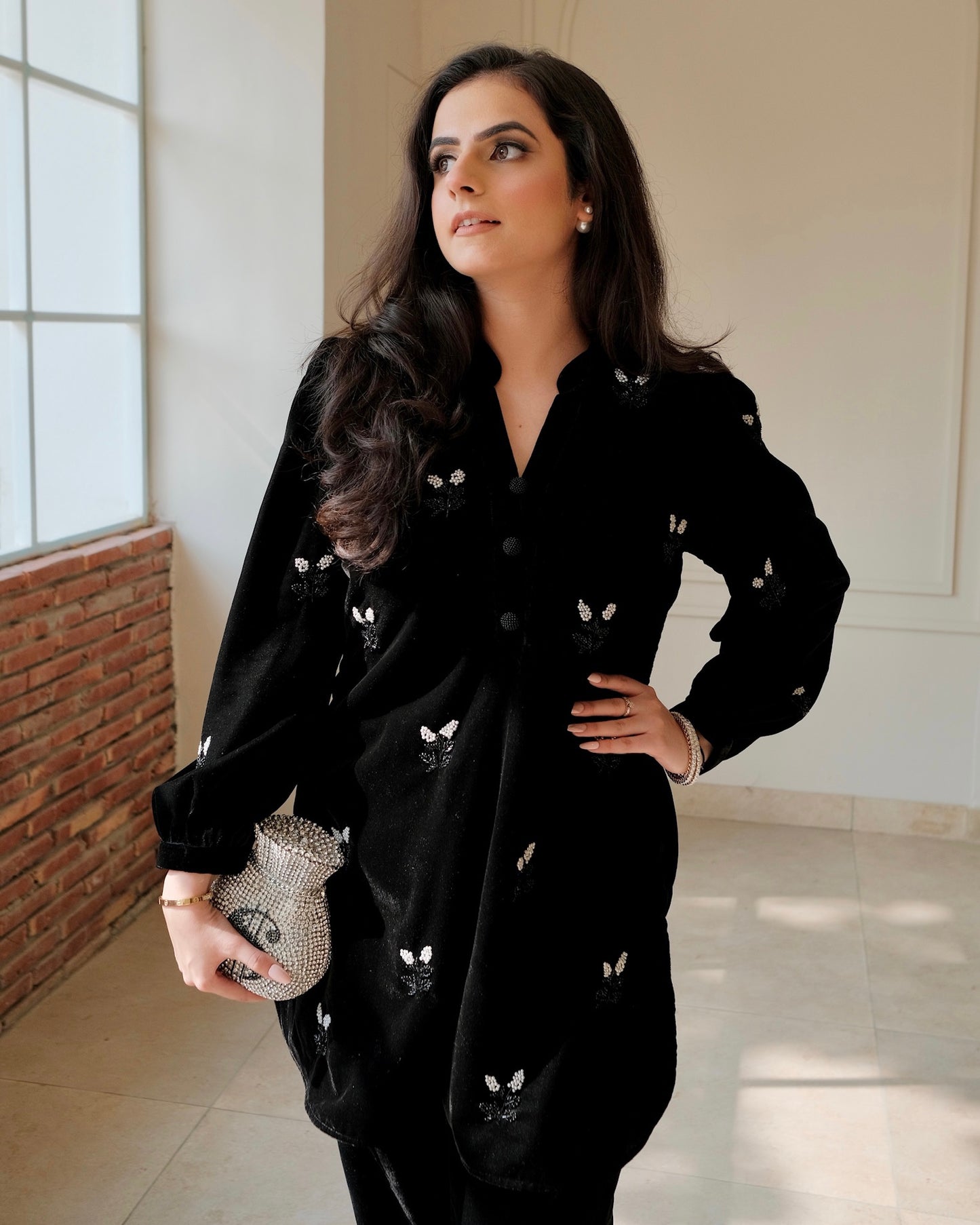 Black Velvet Co-ord with Hand Embroidery