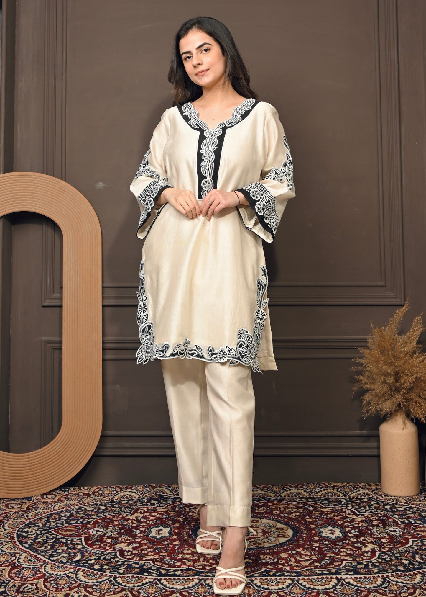 Ivory Grace- Chanderi Embroidered Suit Set