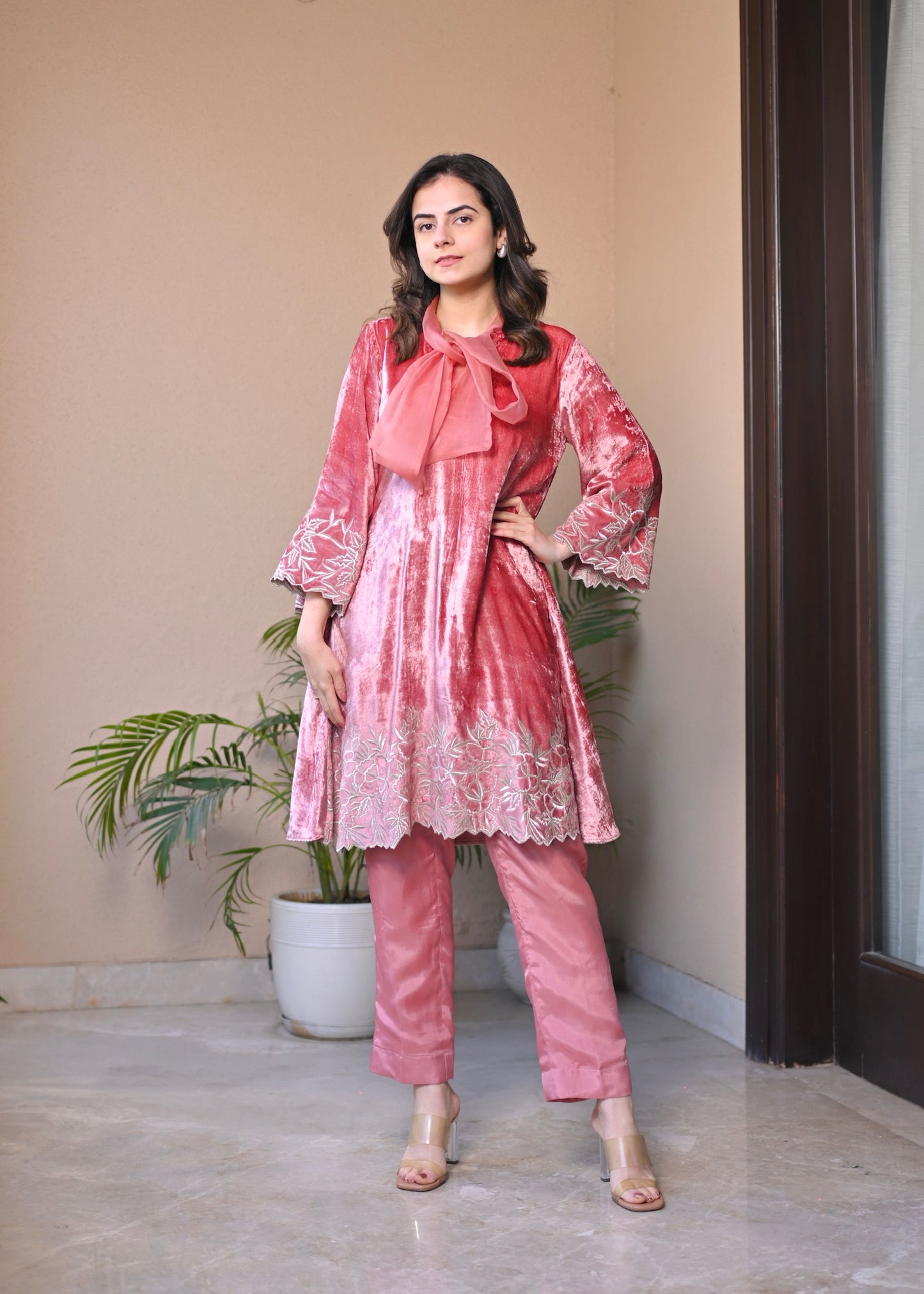 Blush Velvet Bow Set