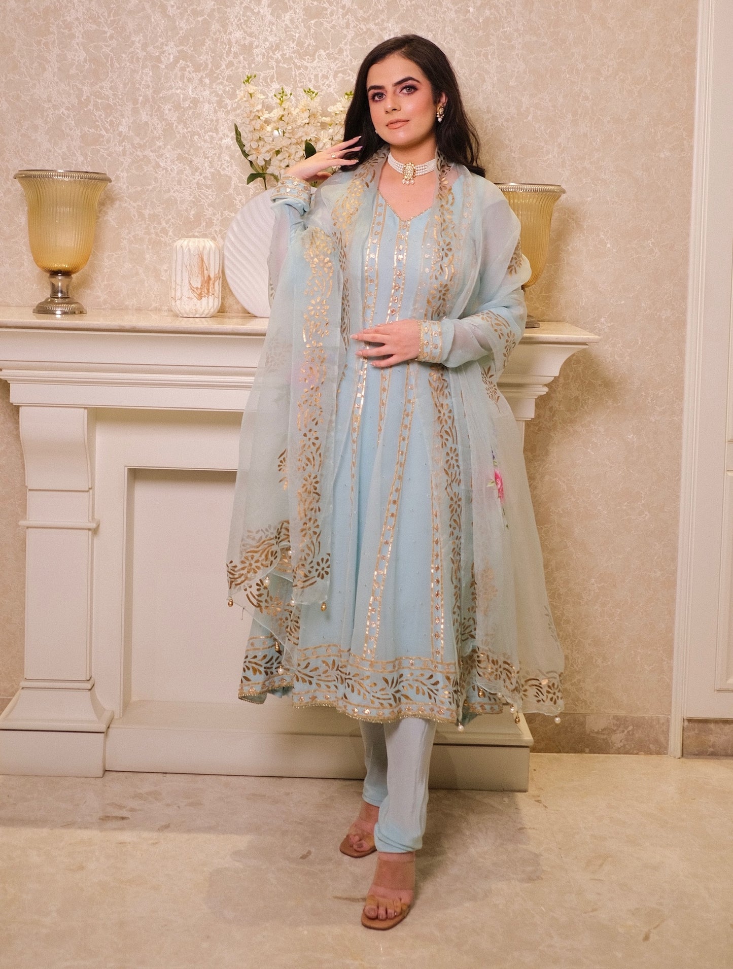 Elegant Georgette Anarkali Suit with Block printed & Hand-Painted Dupatta