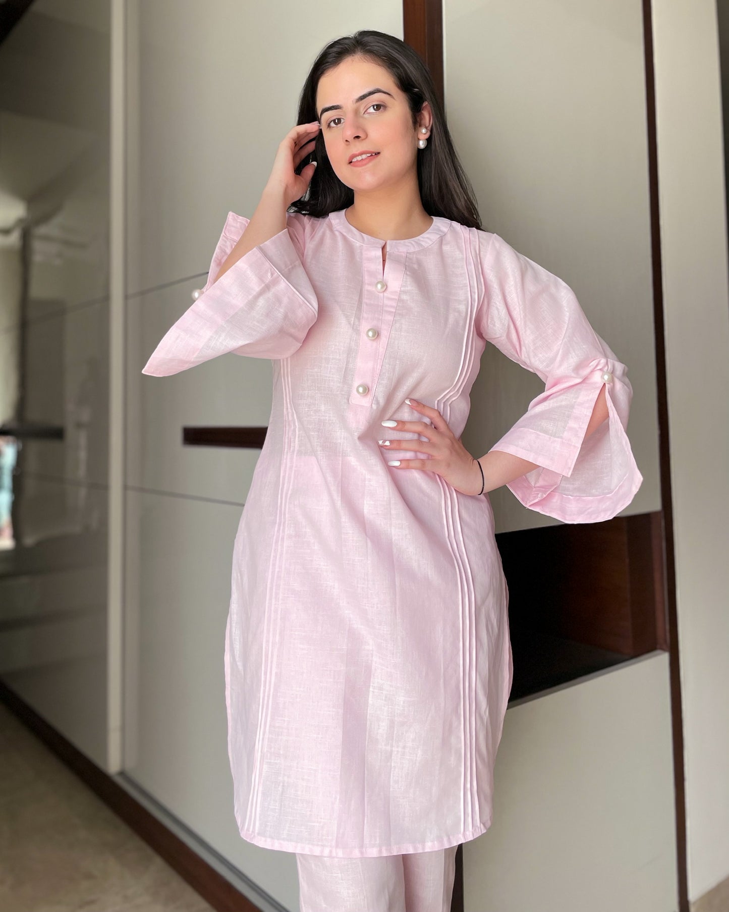 Blush Elegance Linen Cotton Kurta Set
