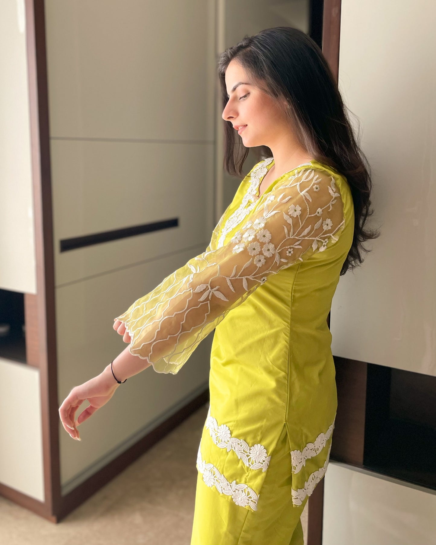 Lime Elegance Silk Kurta Set