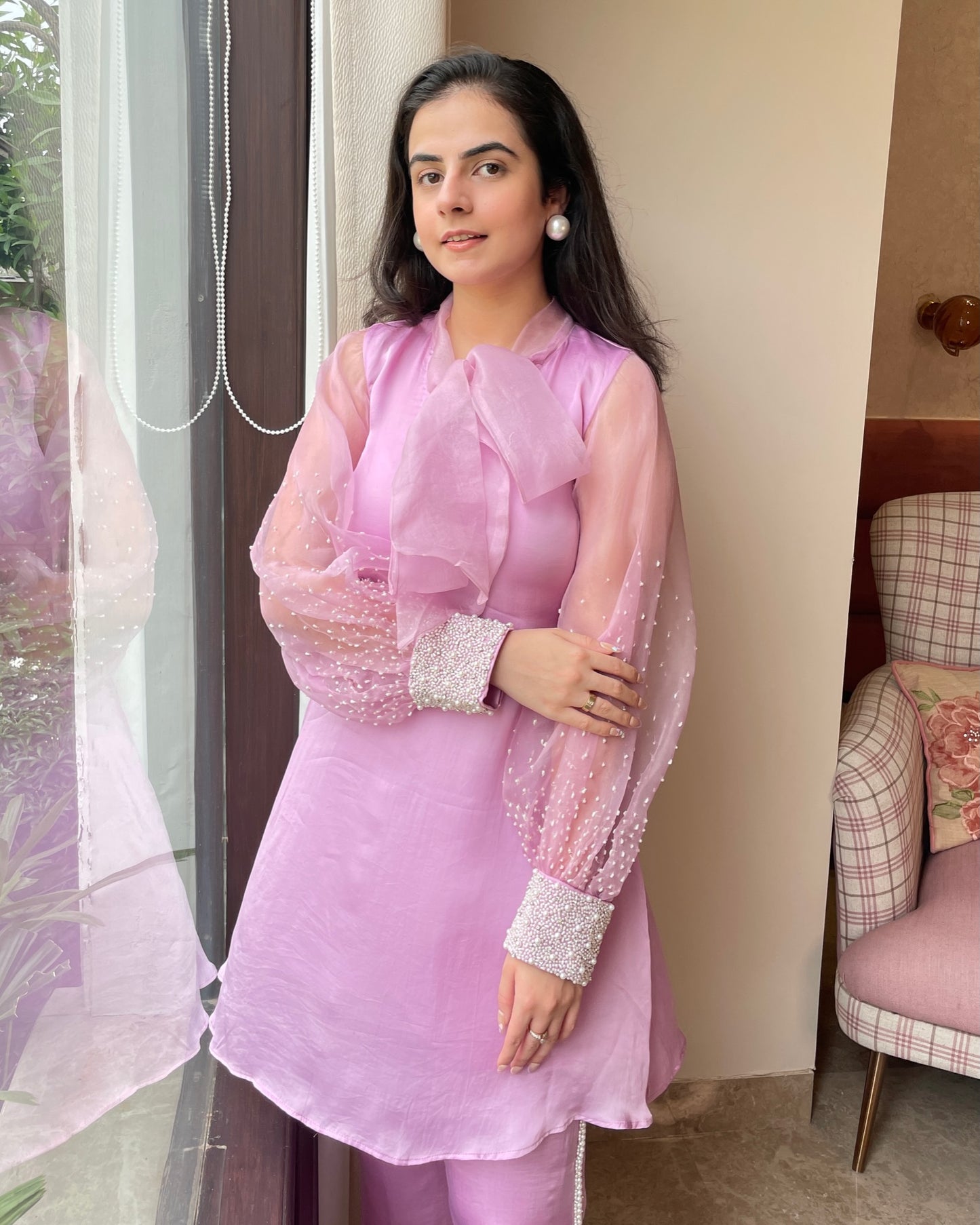 Blue & Mauve Satin Organza Bow Set