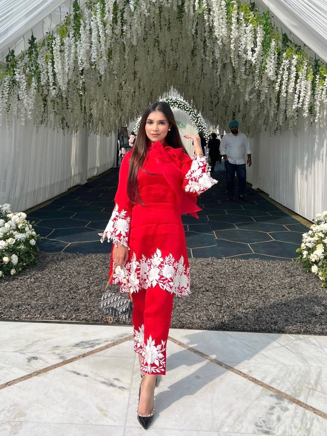 Red Satin Organza Floral Co-ord Set