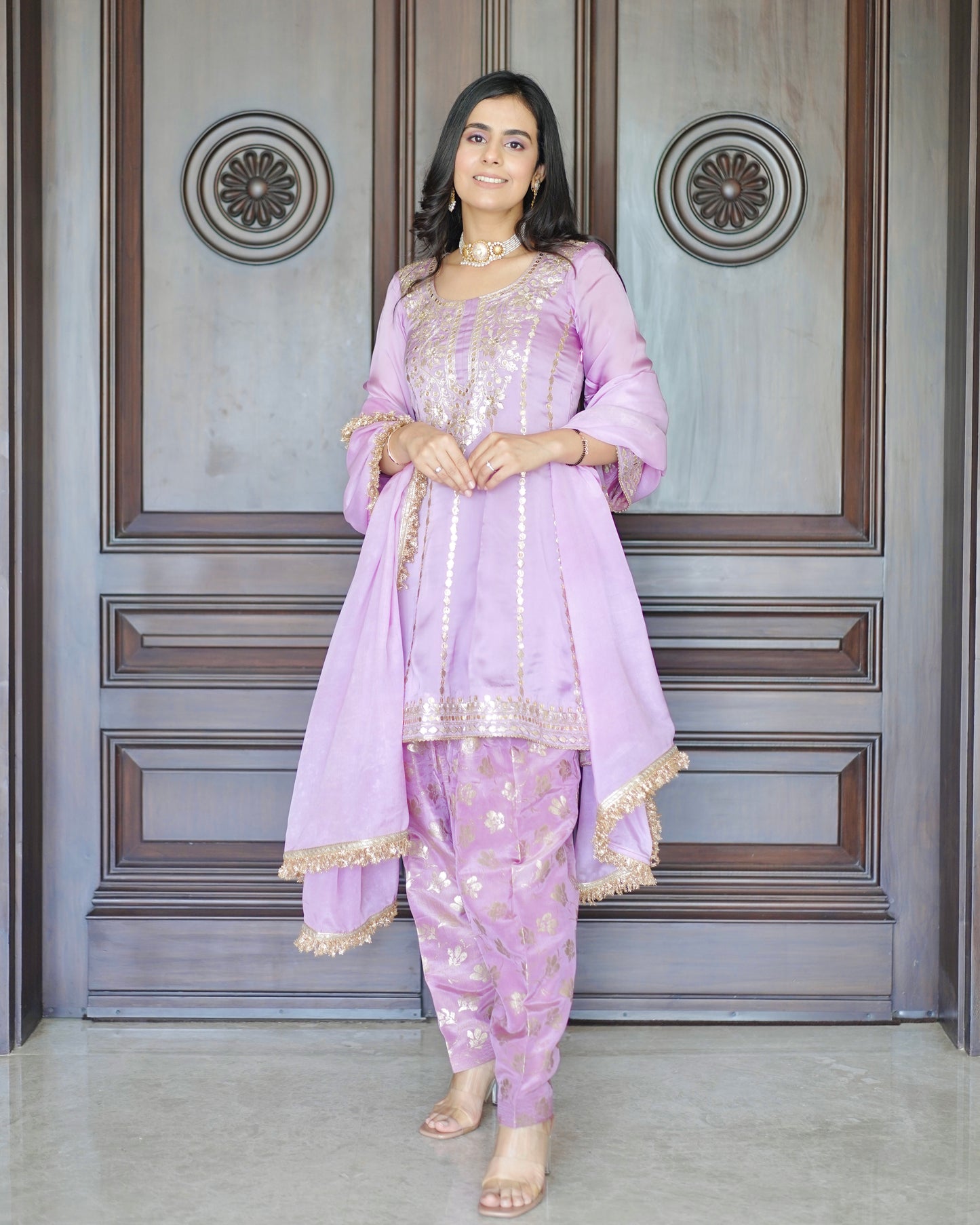 Lilac Grace Satin Organza Anarkali Set