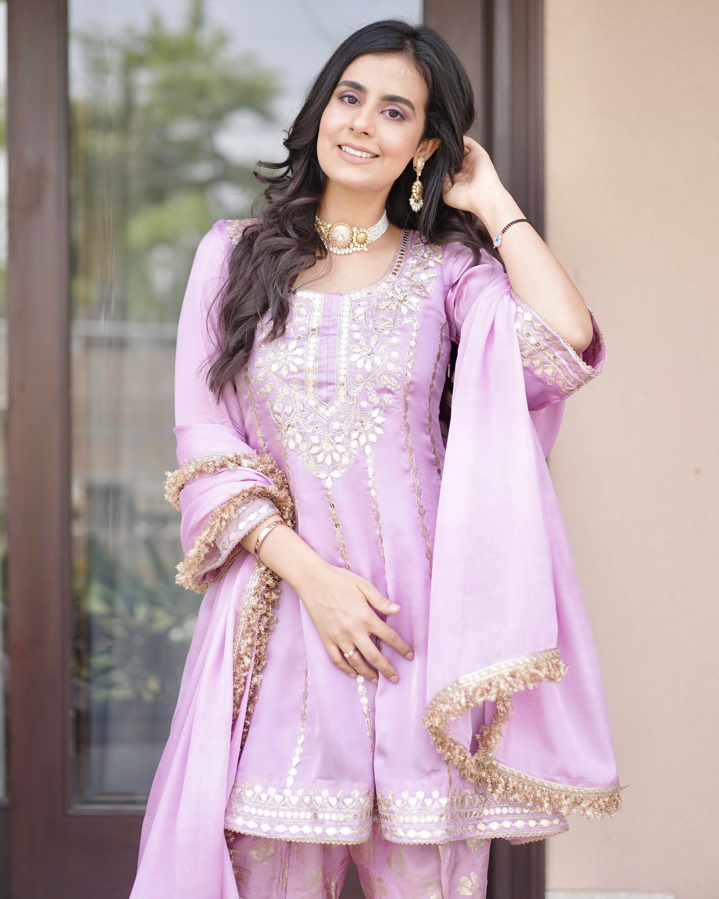 Lilac Grace Satin Organza Anarkali Set