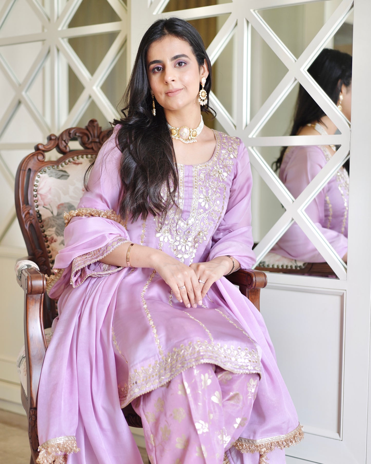 Lilac Grace Satin Organza Anarkali Set