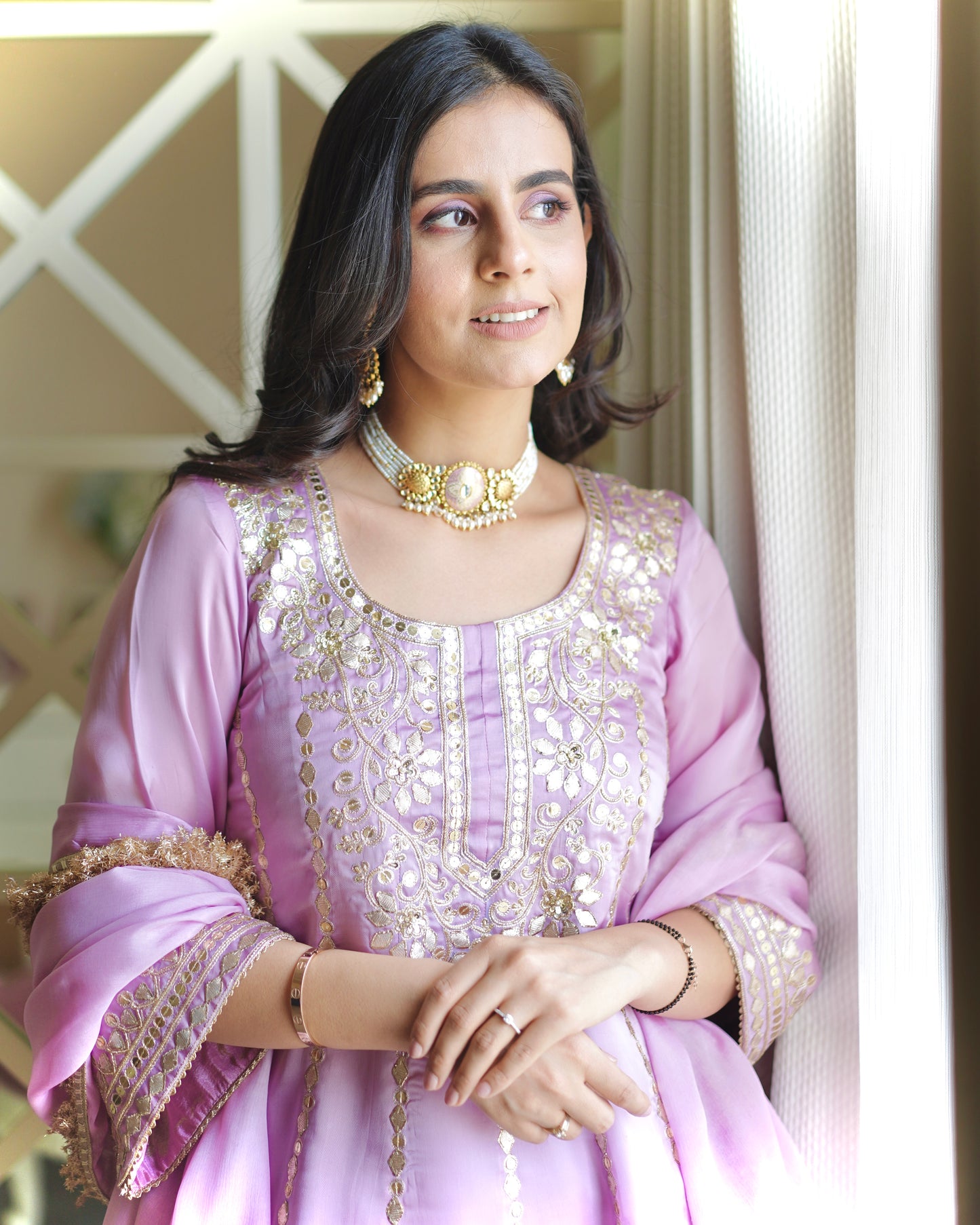 Lilac Grace Satin Organza Anarkali Set