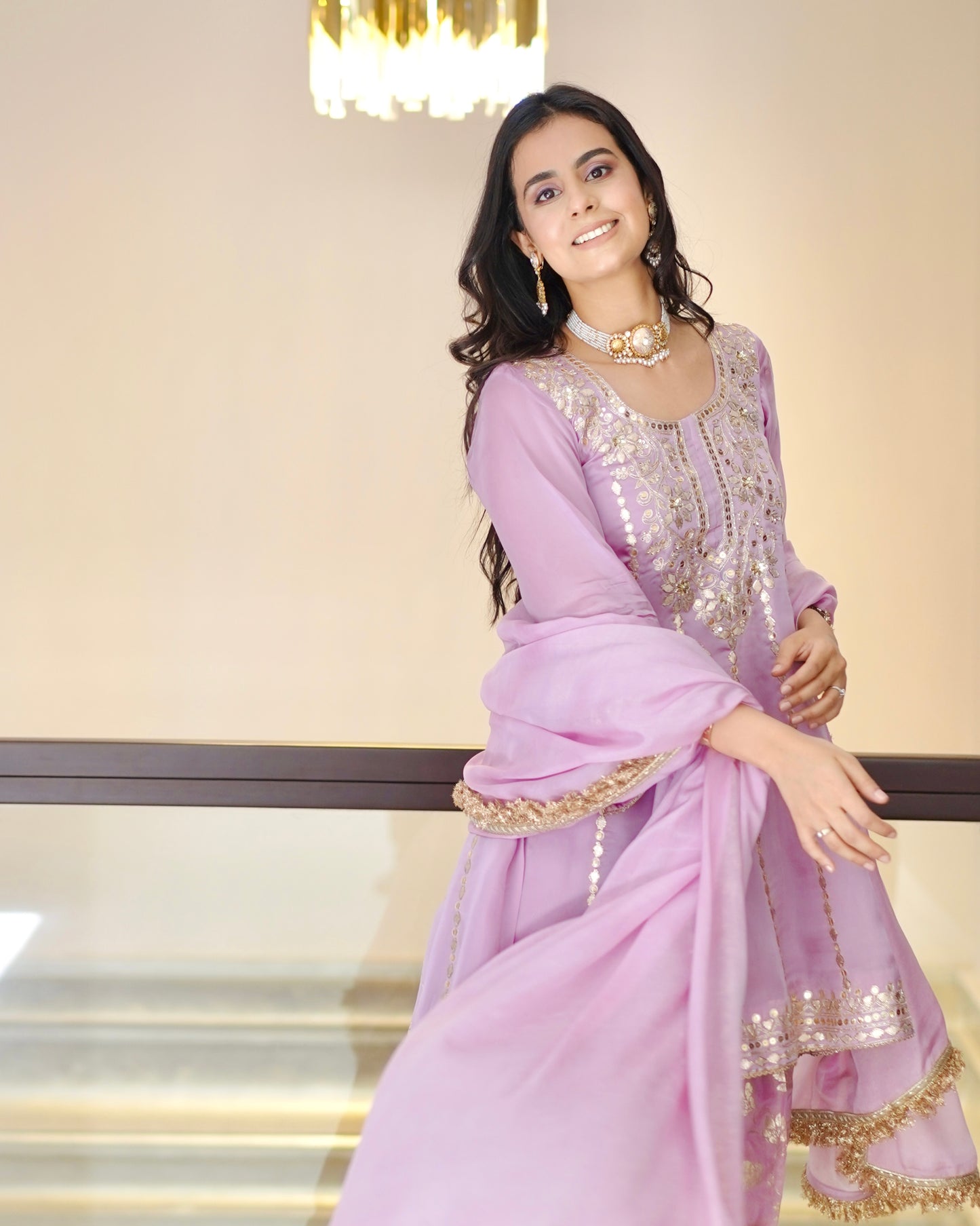 Lilac Grace Satin Organza Anarkali Set