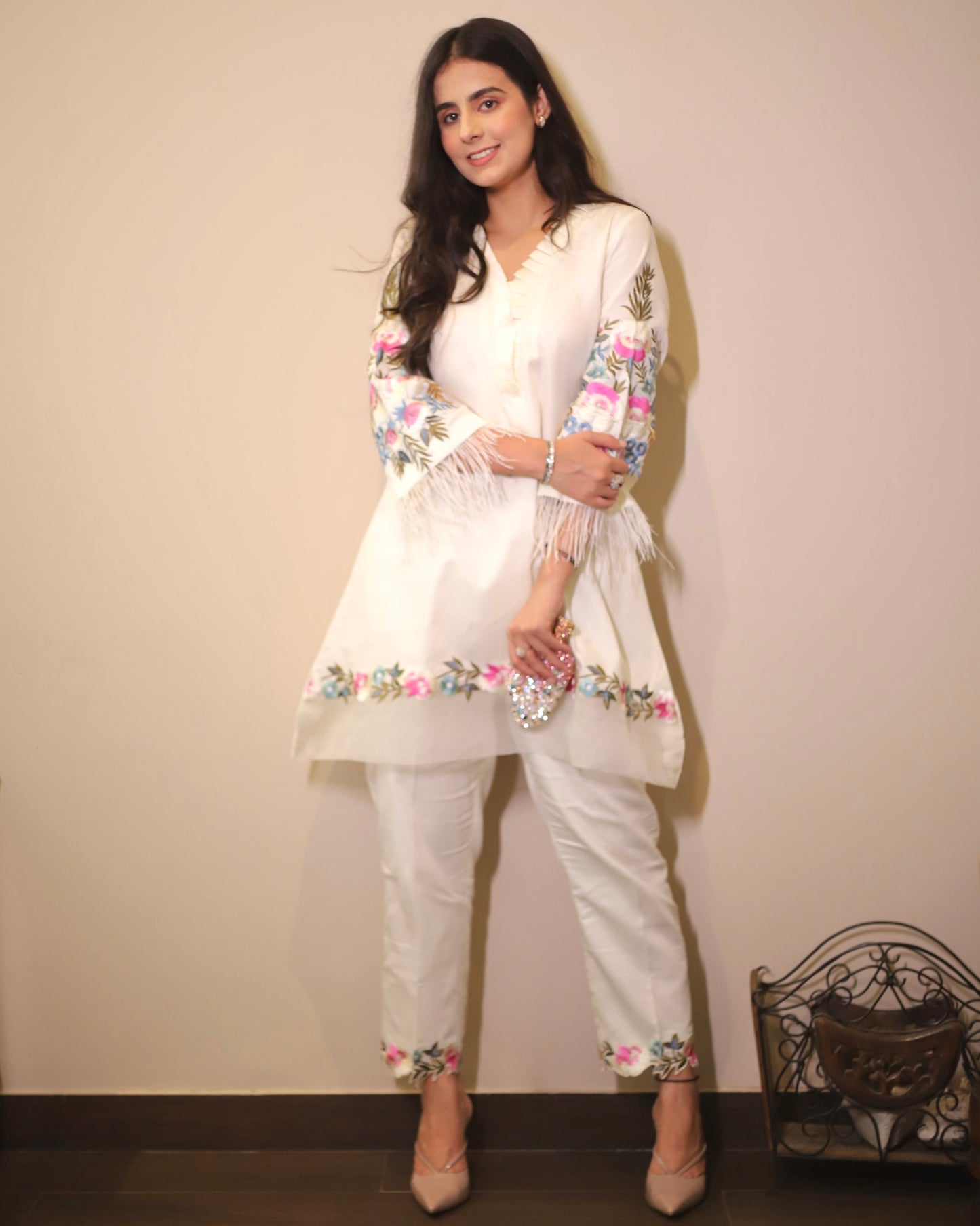 White Cotton Ruffle Suit & Kurta Set