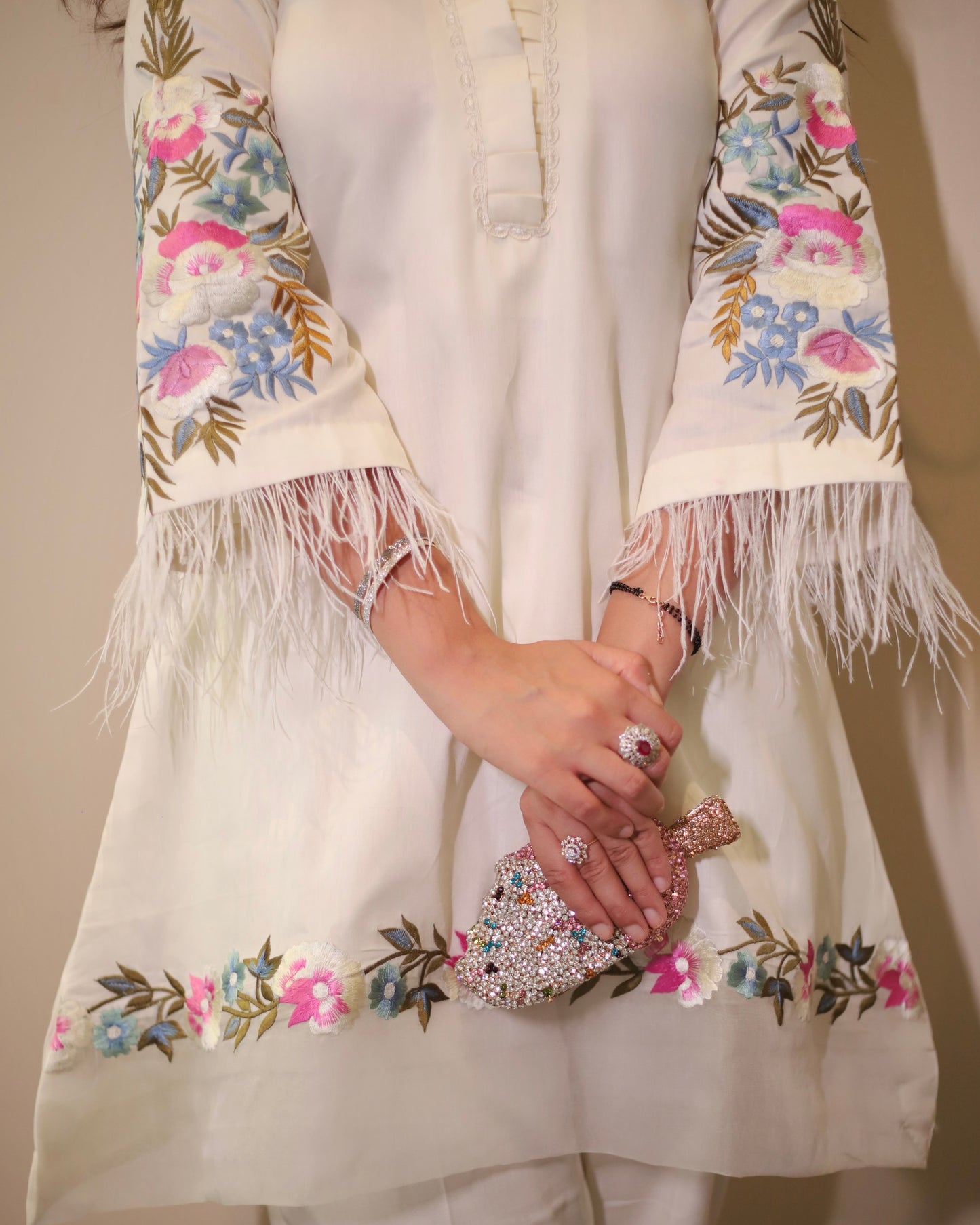 White Cotton Ruffle Suit & Kurta Set