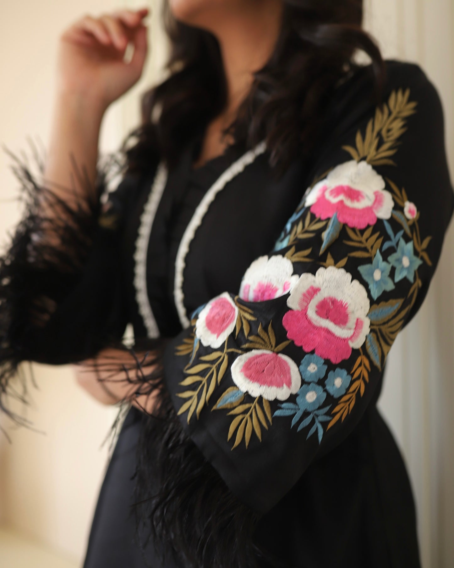 Black Cotton Ruffle Suit & Kurta Set