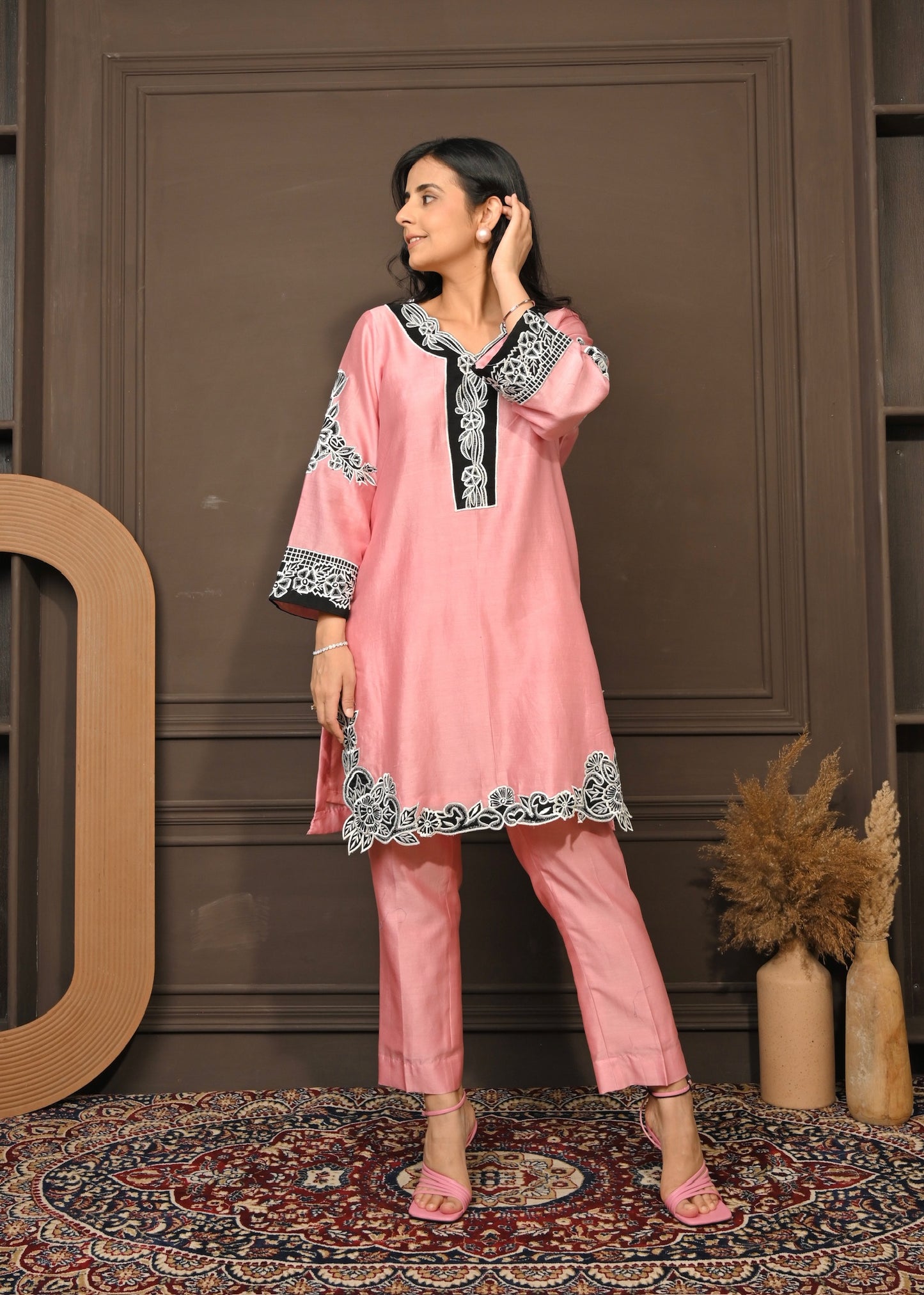 Pink Grace- Chanderi Embroidered Suit Set